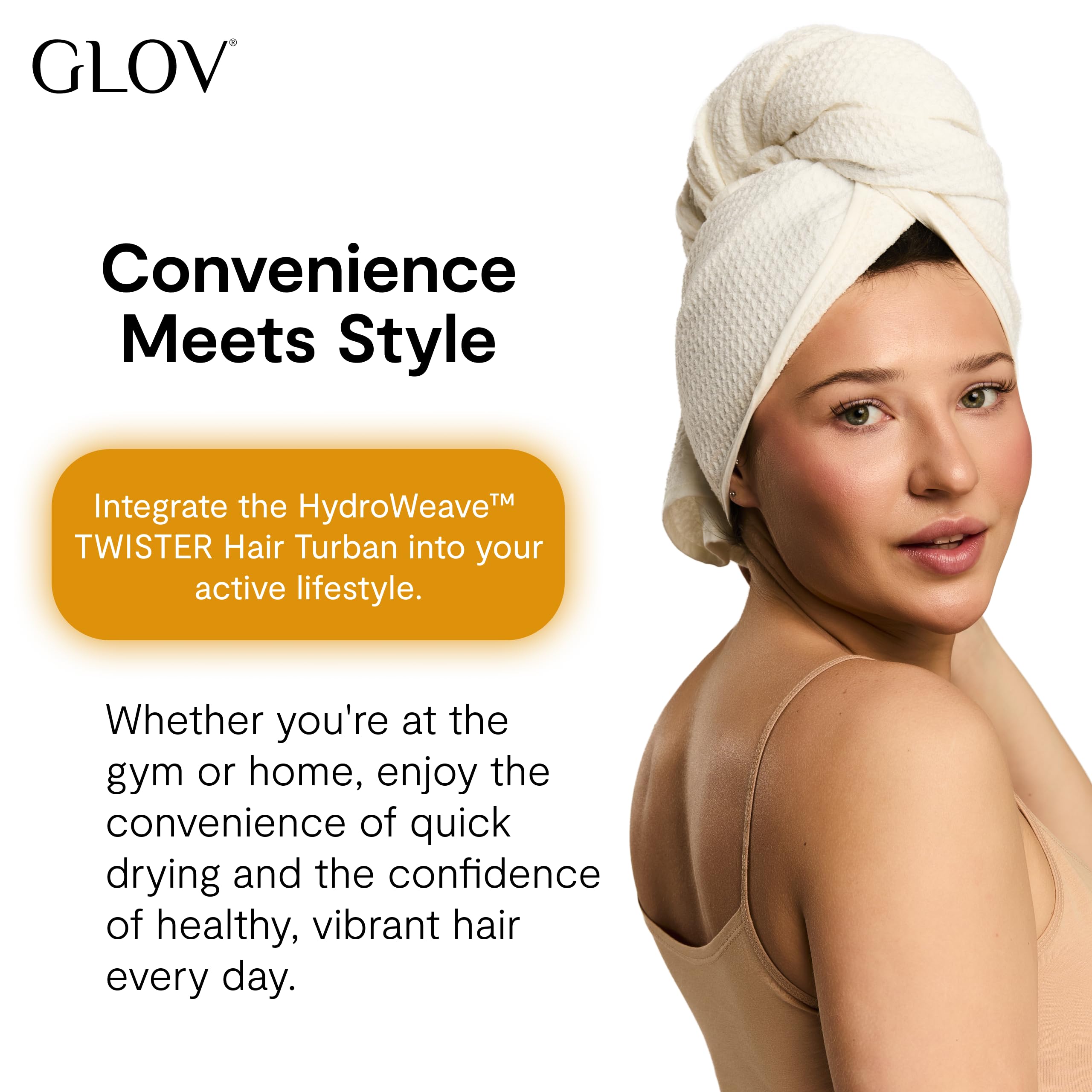 Glov Haarturban Hydroweave™ Twister Weiß Schnell Trocknend Feuchtigkeitsabsorbierend Frizz Reduzierend Elastisch Vielseitig für Alle Haartypen