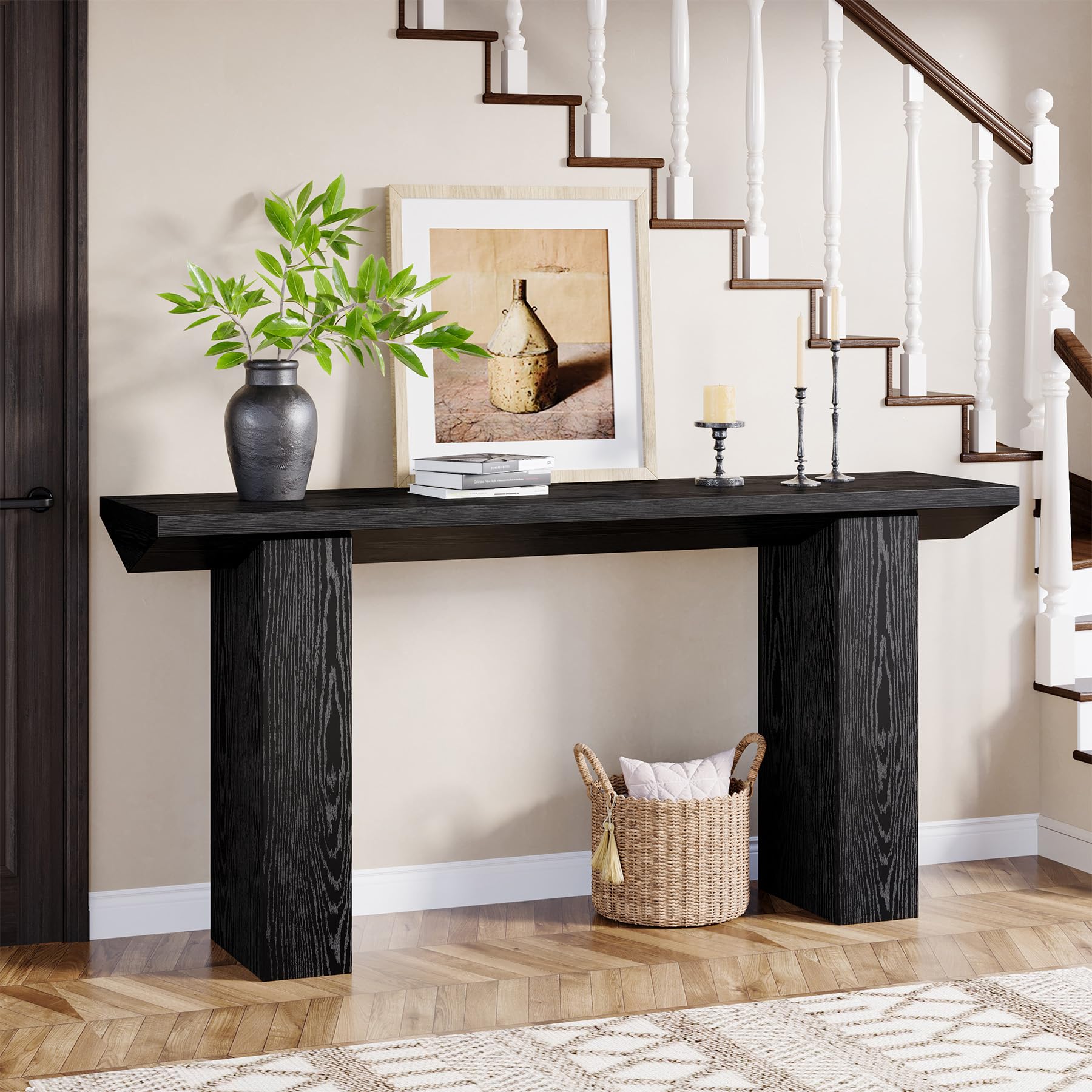 Tribesigns Mesa Consola para Pasillo, Consola recibidor de 160 cm en Color Negro, Mesa de sofá de Madera para Entrada, salón, detrás del sofá, Pasillo, recibidor, vestíbulo.