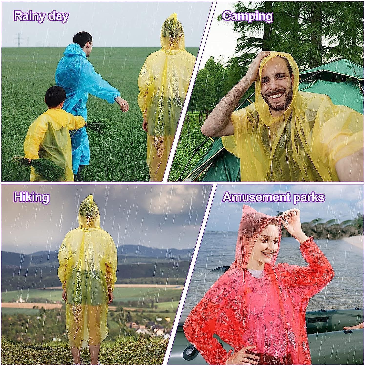 GLAN Rain Ponchos 10 Pcs Emergency Disposable Rain Ponchos Family Pack for Adults (2-3 Times) Use Waterproof with Smallest Size Easy to Carry Rain Cover Multicolour Free Size Pack of 1 1