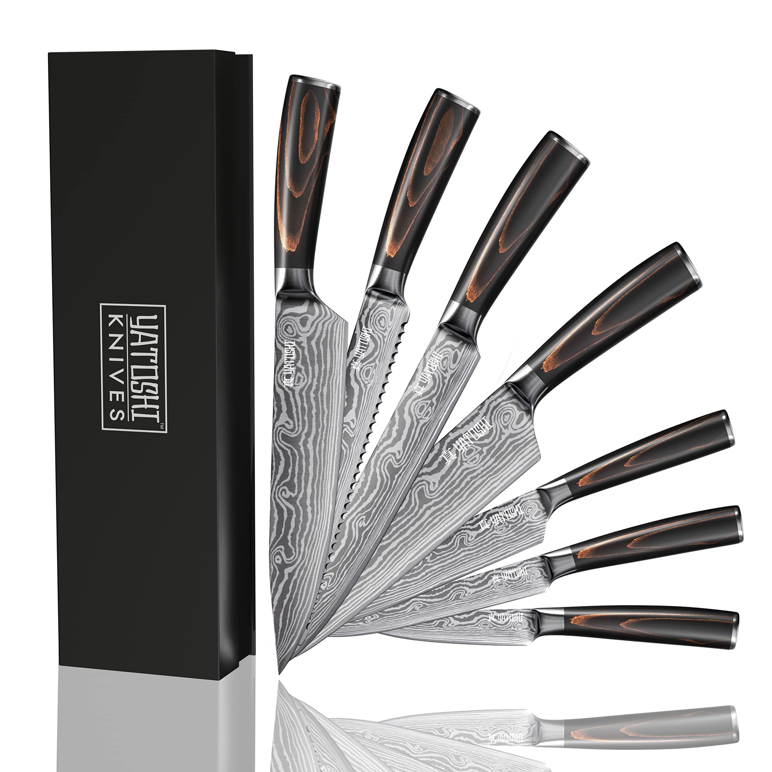 Yatoshi Knives Magnetic Kitchen Knife Block Set - Japanese 67 Layer High-Grade VG-10 Steel Knives, Sharp, Professional Kitchen Knife Set - Damascus (6 pieces), Olive Wood Handles — Amazon image 14
