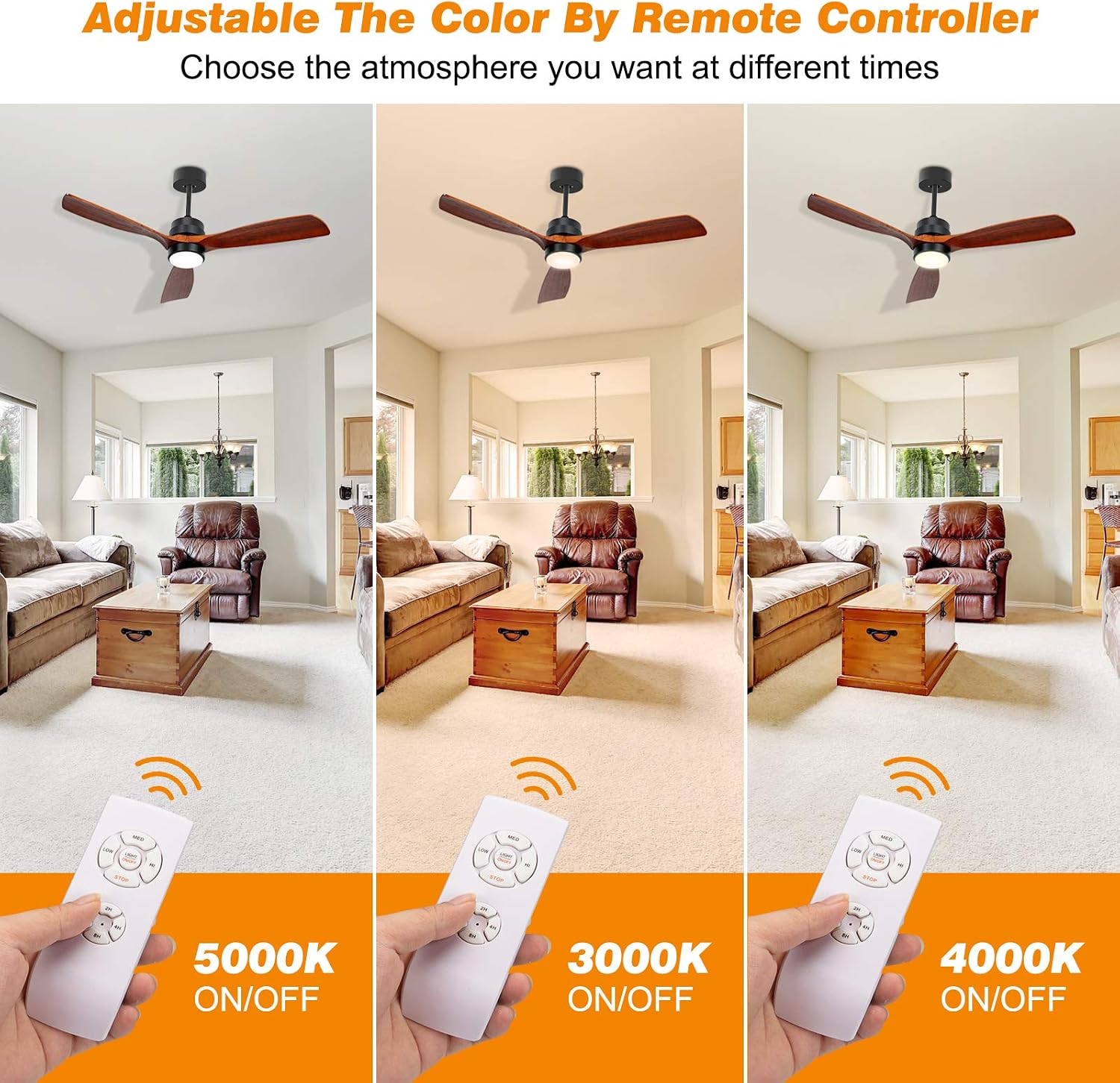 ❤ Crazy Deals 52 inch Wood Ceiling Fan With LED Lights Kit Remote Control 3 color Temperature 3 Blades 3 Speeds