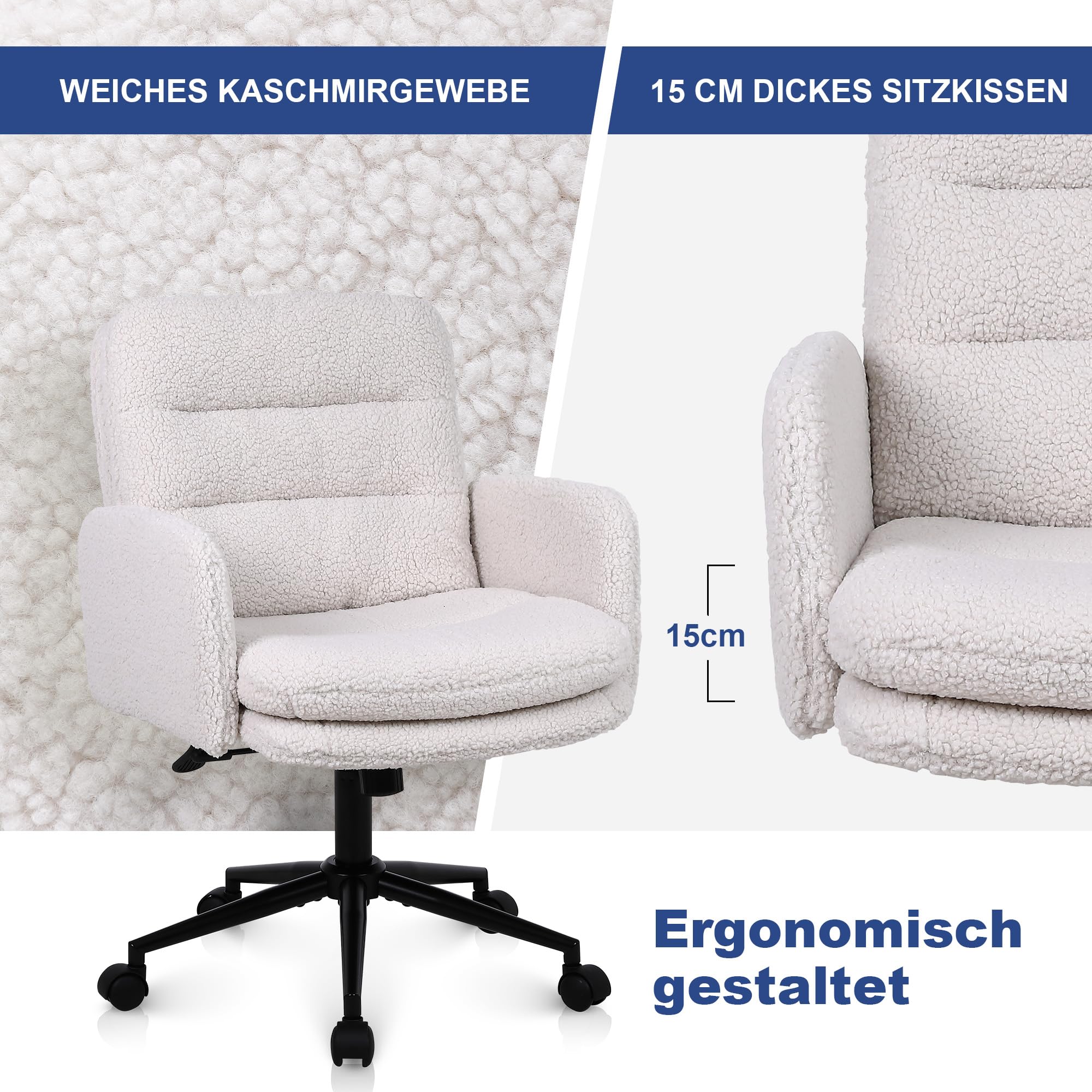 Youhauchair Schreibtischstuhl, Schminktisch Stuhl aus Kaschmir, Creme