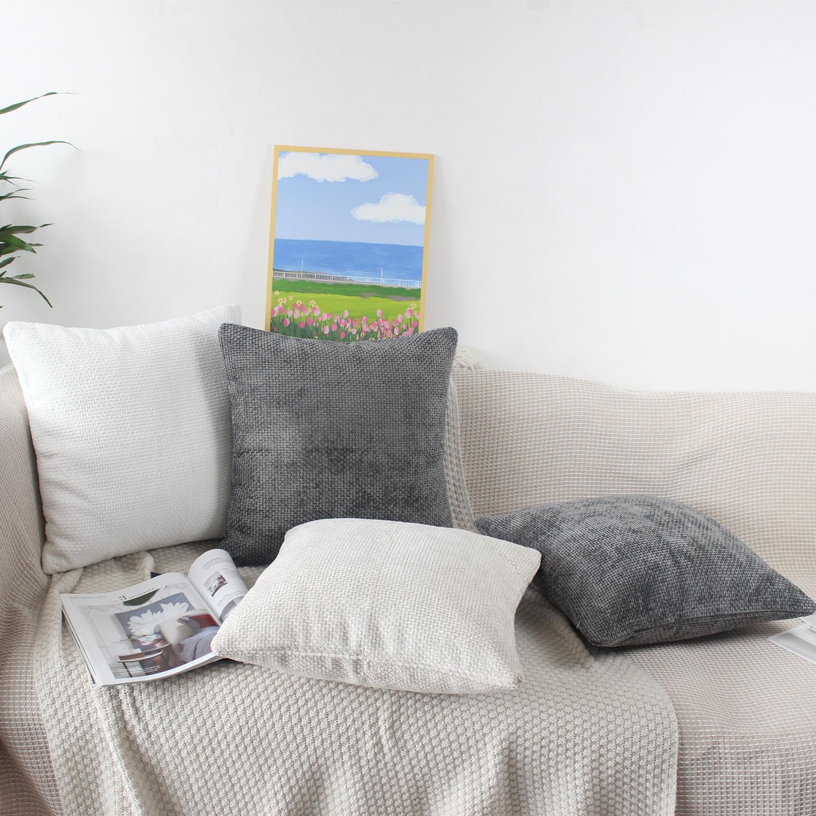 NIULAA Federe Per Cuscini 45x45 Cm Grigio Velluto - Set Di 2 Copricuscini Quadrati Morbidi Per Divano E Letto