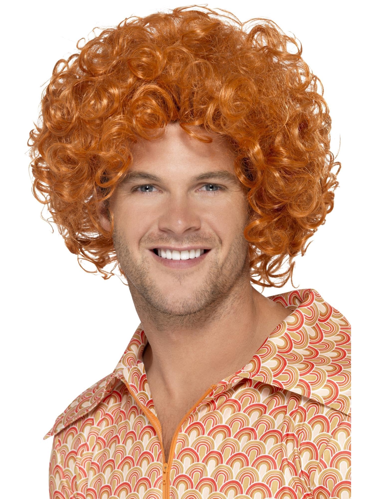 Smiffys Curly Afro Wig, Ginger, 1970's Disco Fancy Dress, 1970s Dress Up Wigs Halloween