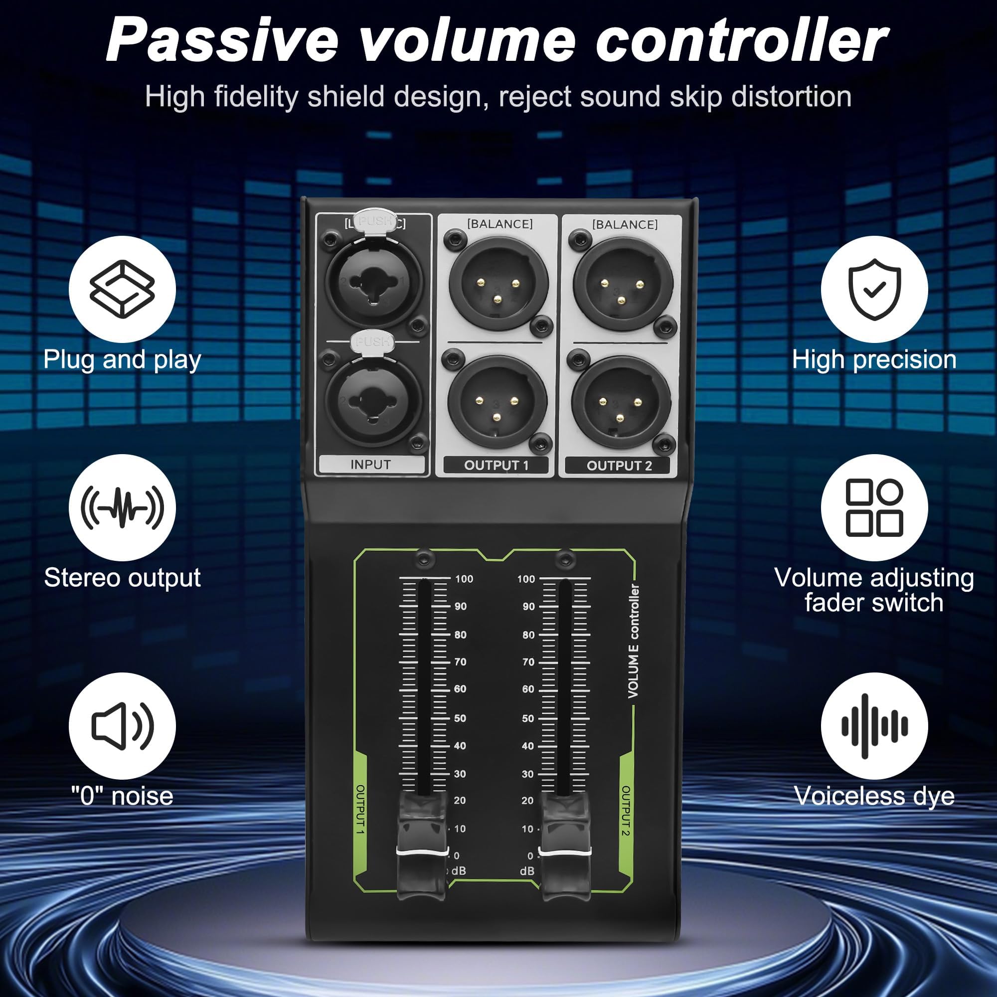 XMSJSIY Controllo del volume del monitor passivo 1 XLR / 1/4 TRS ingresso 2 uscite XLR stereo audio Control Studio Sound Adjuster Nessuna perdita per Studio & Home Audio System