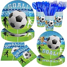 140Pcs Soccer Party Supplies Tableware Set Soccer Plates and Napkins Soccer Birthday Party Decorations Paper Plates Sports theme Dinnerware, Serve for 20 Guest