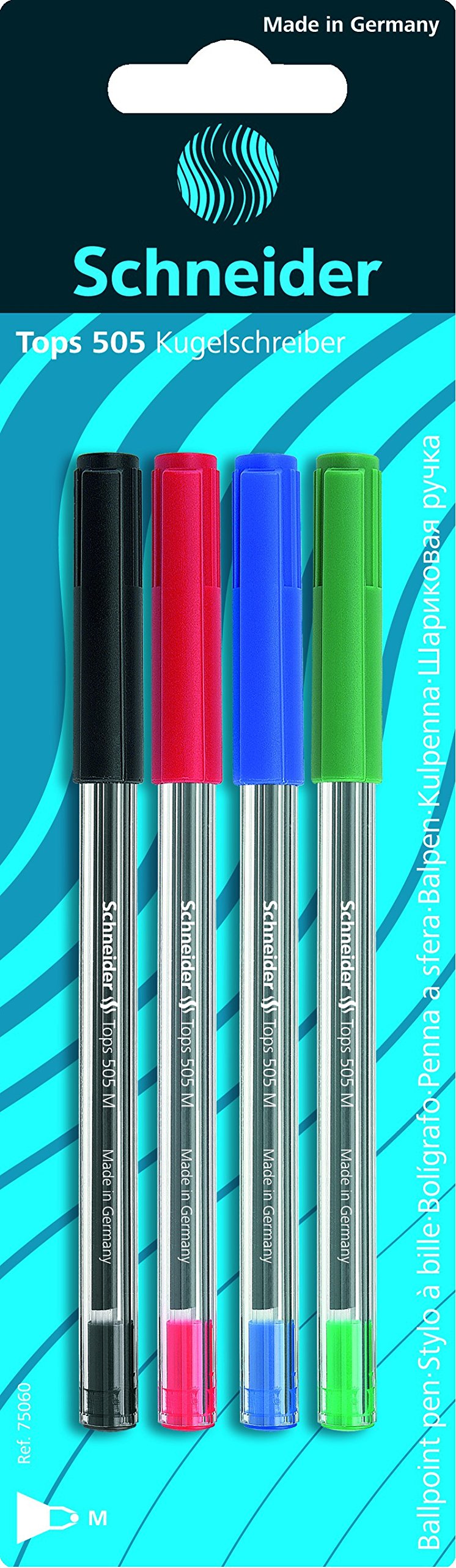 Schneider Pens Tops 505 Ballpoint Pen Cap Model M Assorted Blister Pack of 4