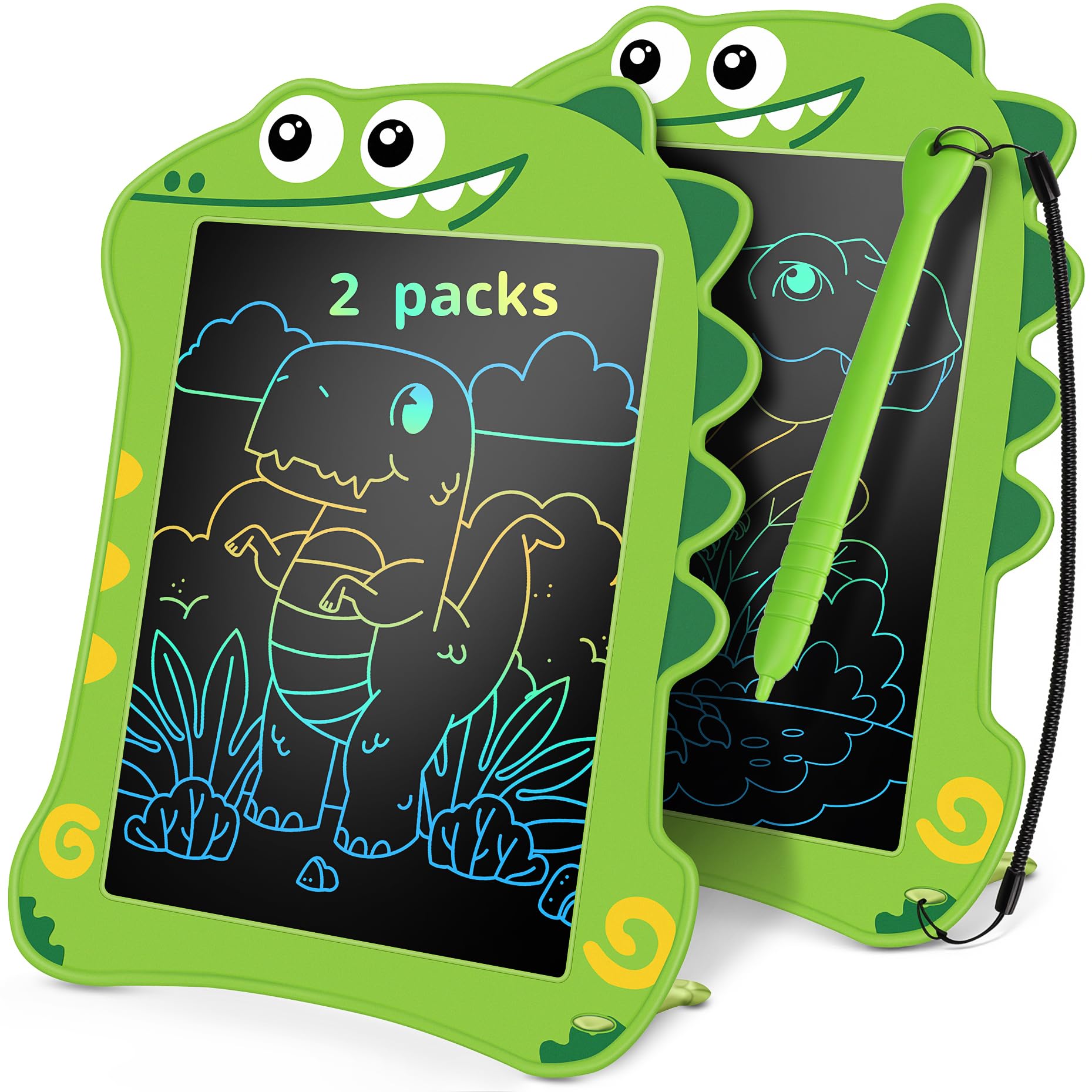 FunMission 8.5" LCD Dinosaur Writing Tablet for Kids (2 Pack) - Toddler Travel Drawing Pad, Educational Birthday/Christmas Gift for 3-6 Year Old Boys Girls, Mess-Free Eye-Safe Toy