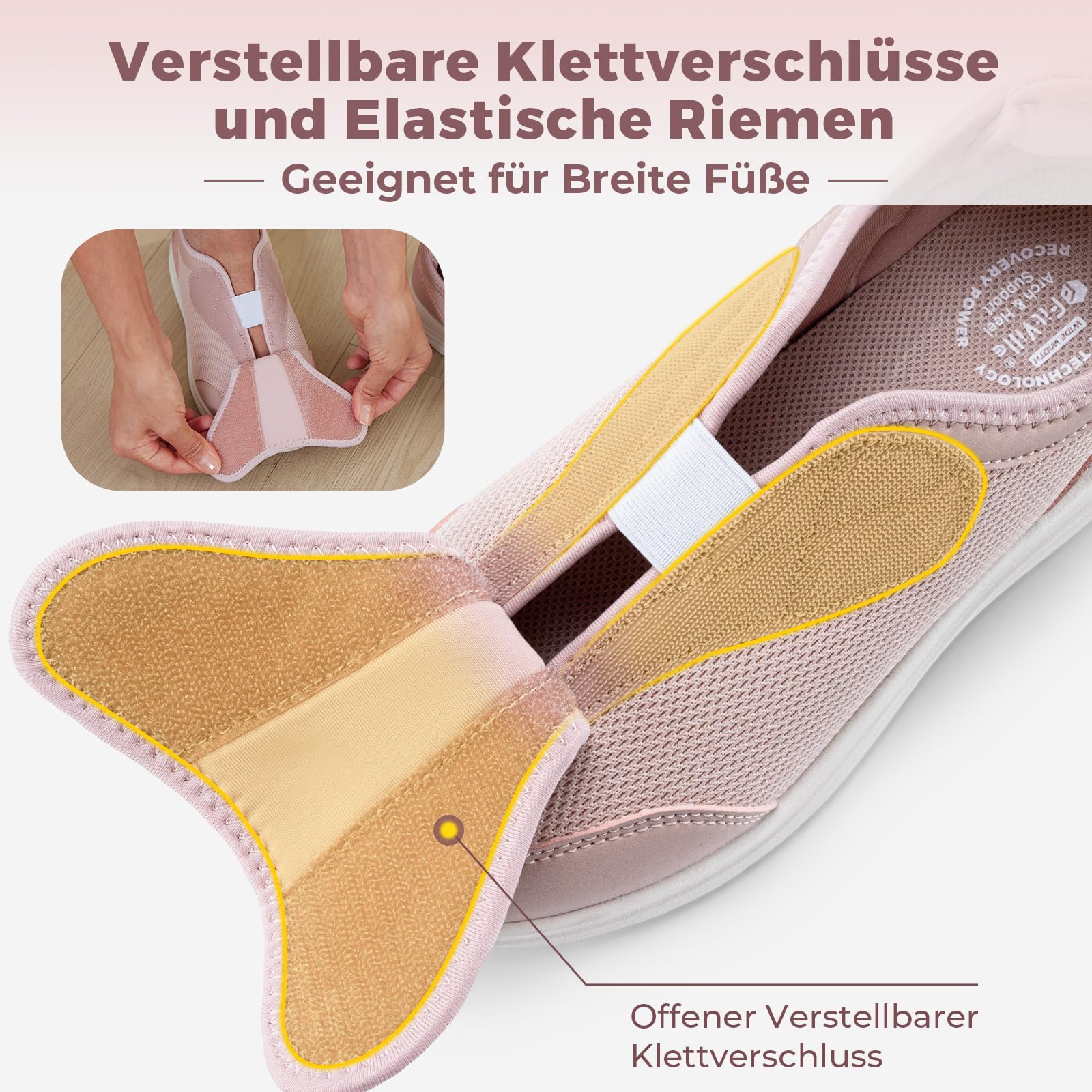 FitVille Extra Weit Senioren Hausschuhe Damen Gesundheitsschuhe mit Klettverschluss Bequeme Sneaker Verbandsschuhe mit Fußgewölbestütze Gr.35.5-42.5