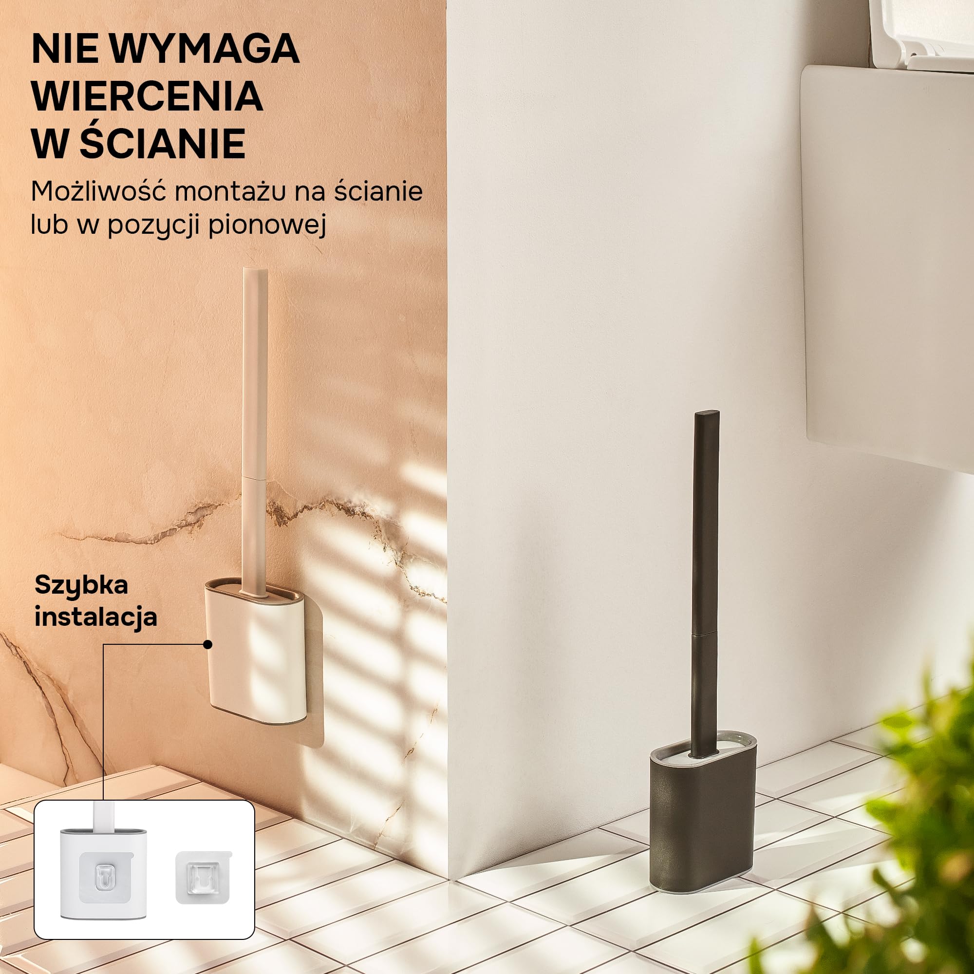 Silikonowa Szczotka Do Toalety - Szybkoschnąca, Antybakteryjna - Uchwyt Na Ścianę Bez Wiercenia (Czarny)