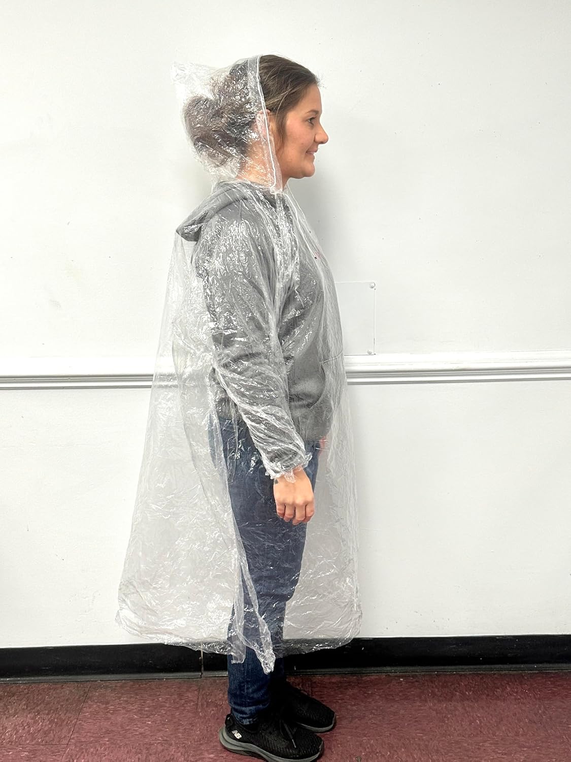 Rain Ponchos, Drawstring Hood, Elastic Arm Cuffs, Reuseable, Clear (32 Pack)