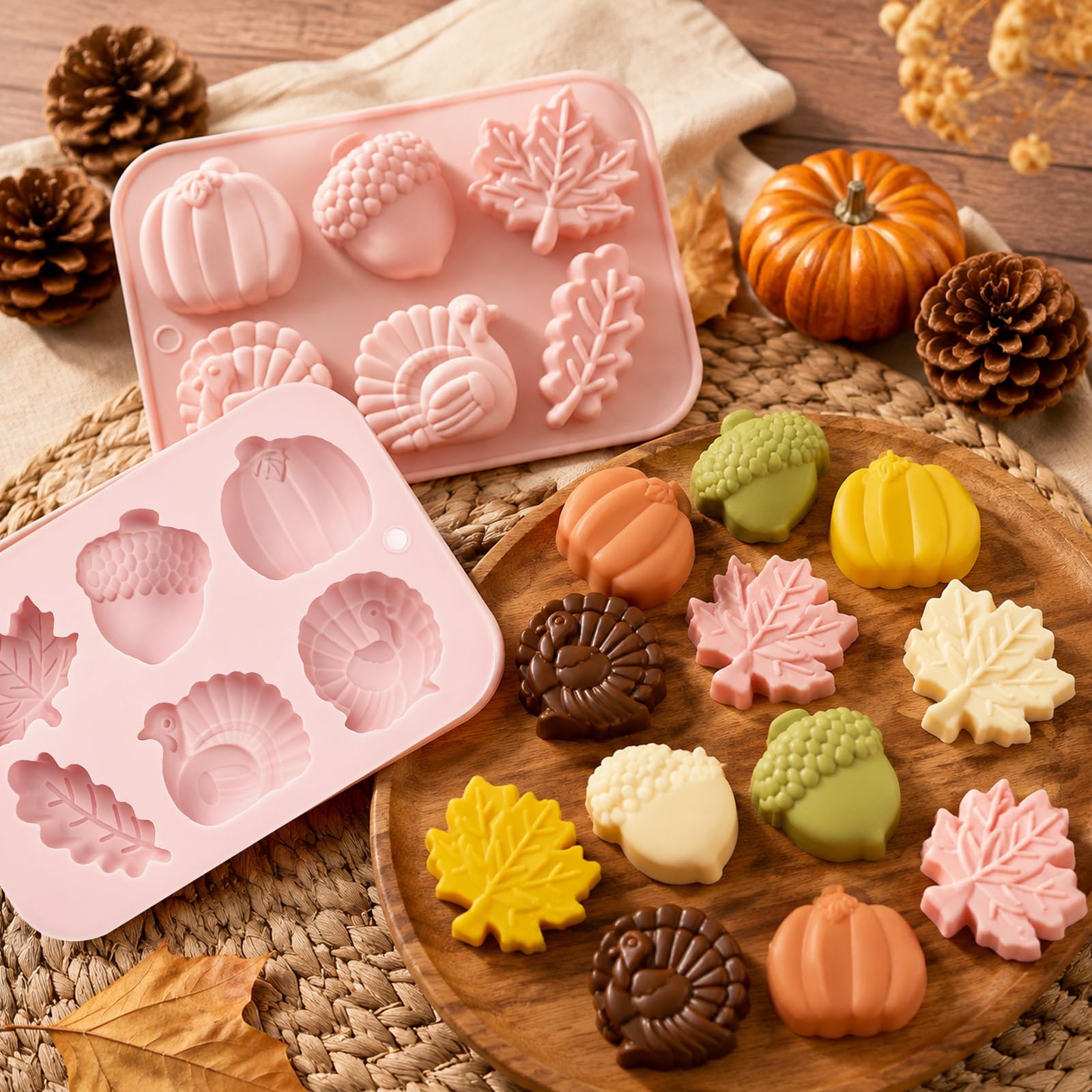 2 Stampi Silicone Thanksgiving Zucca Stampo Cioccolato Torta 3D Autunno