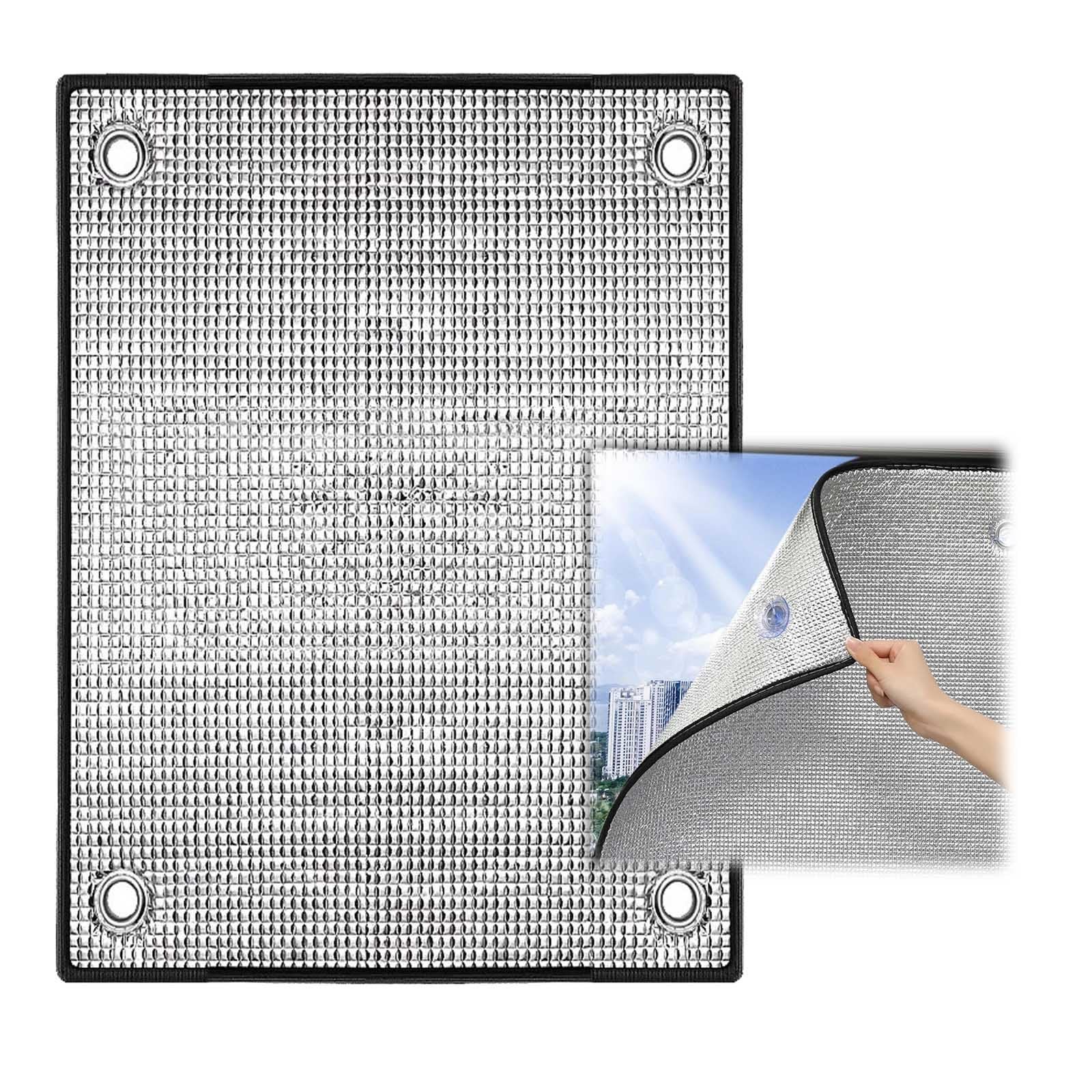 Heat Reflective Window Films 8mm Double Aluminium Foil Sun Blocking Thermal Insulation Window Stickers Glass Film Blackout UV Shades Curtain Privacy With Suction Cups(130x200 cm)