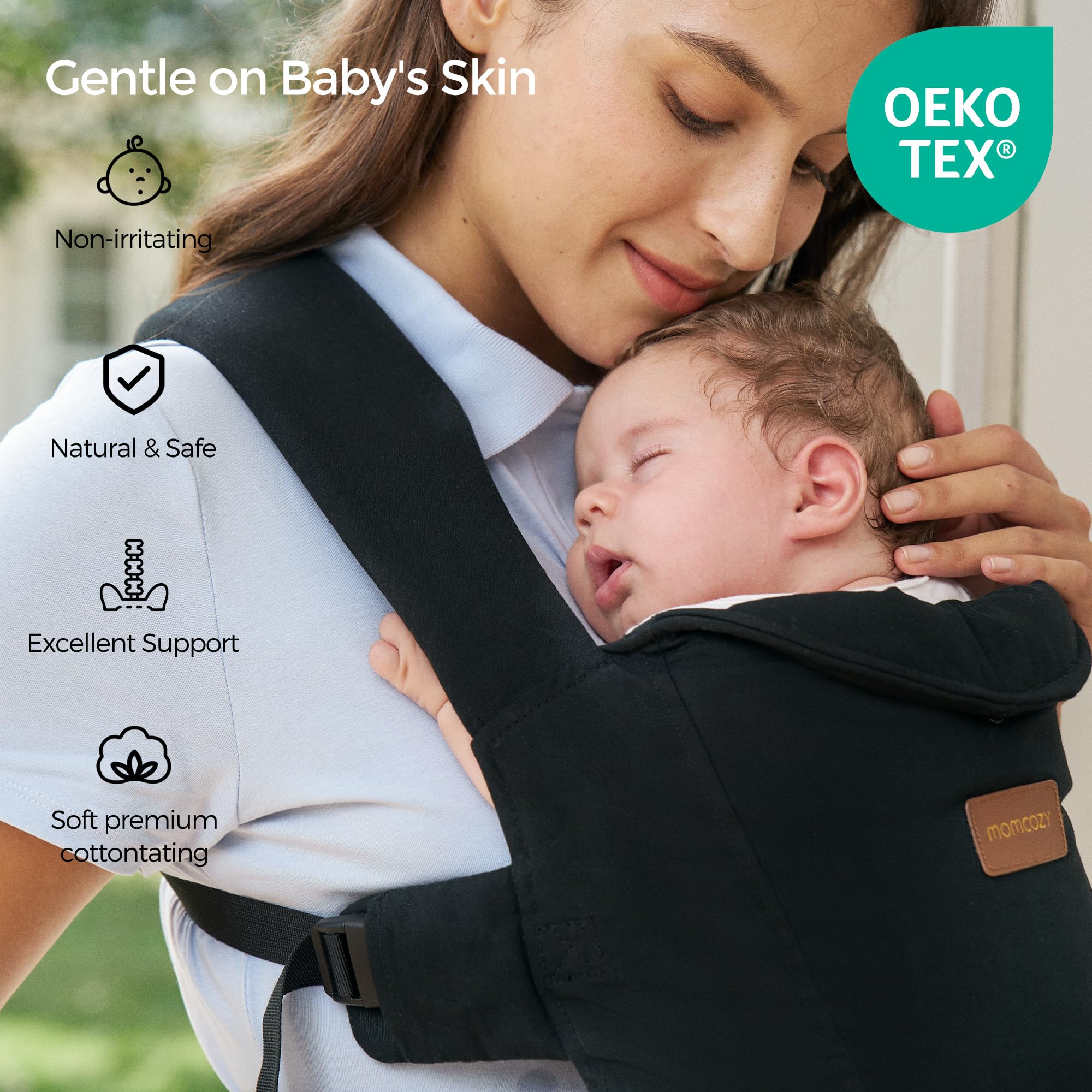Momcozy Newborn Carrier WeeSnug- Lightweight and Cozy Comfort for 3.2-11.3kg, Ergonomic Cross-Back Support, Effortless to Put On, Hands-Free Baby Carrier with Lumbar Support, Black — view 8