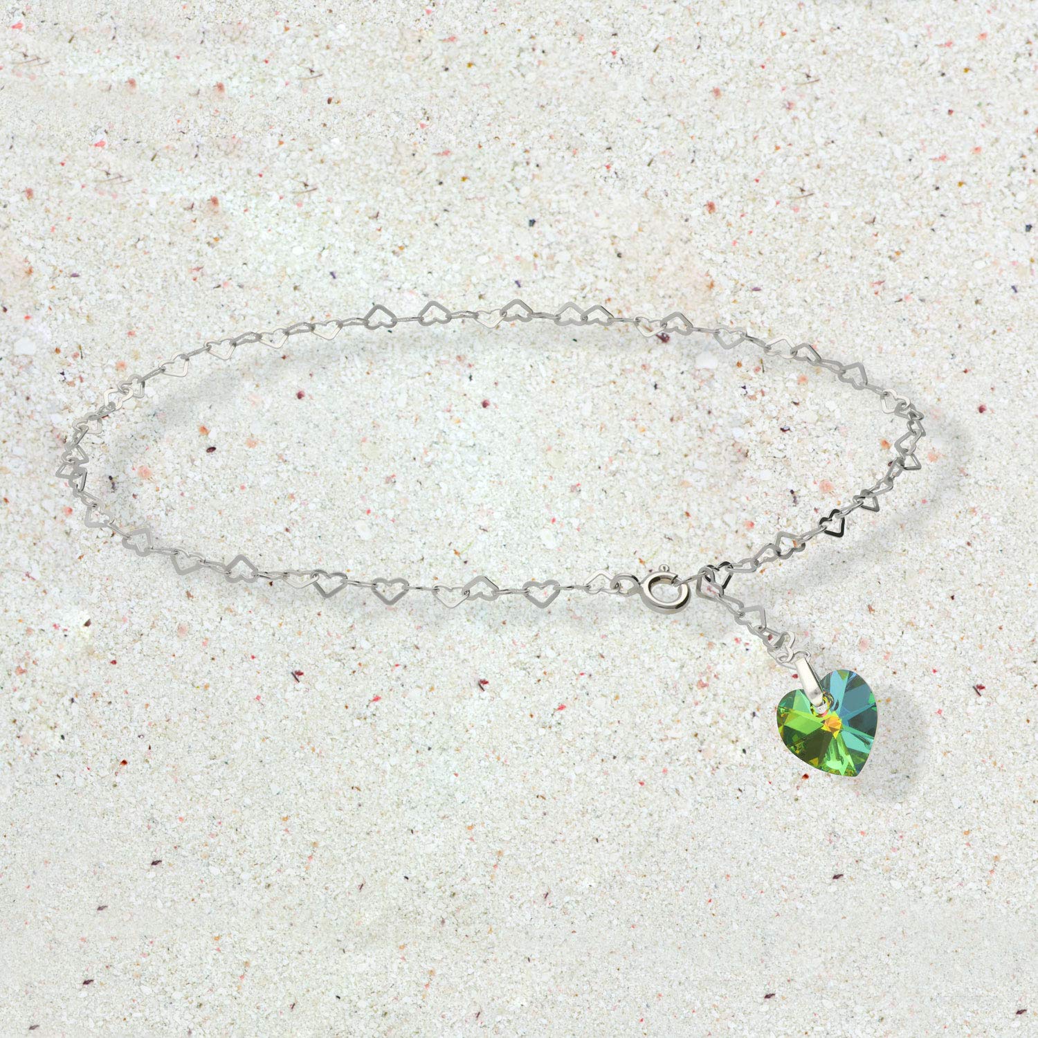 Individuelle Fußkette Fußkettchen XL 32cm 925 Sterling Silber für Damen gefertigt mit Swarovski Elements Herz Anhänger individuell einstellbar. Hochwertiger Fußschmuck für Frauen und Mädchen.