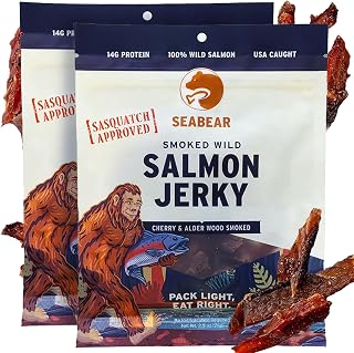 SeaBear Sasquatch Approved Smoked Salmon Jerky 2-Pack Wild Alaskan King Salmon, High-Protein Snack, Smoked & Ready to Eat, Salmon Jerky, 2.5 oz Bag (Pack of 2)
