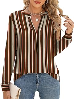 Micoson Womens Tops Dressy Casual Long Sleeve Business Shirts V Neck Pleated Work Blouses Loose Fit Fall Trendy Knit Top - Buy now