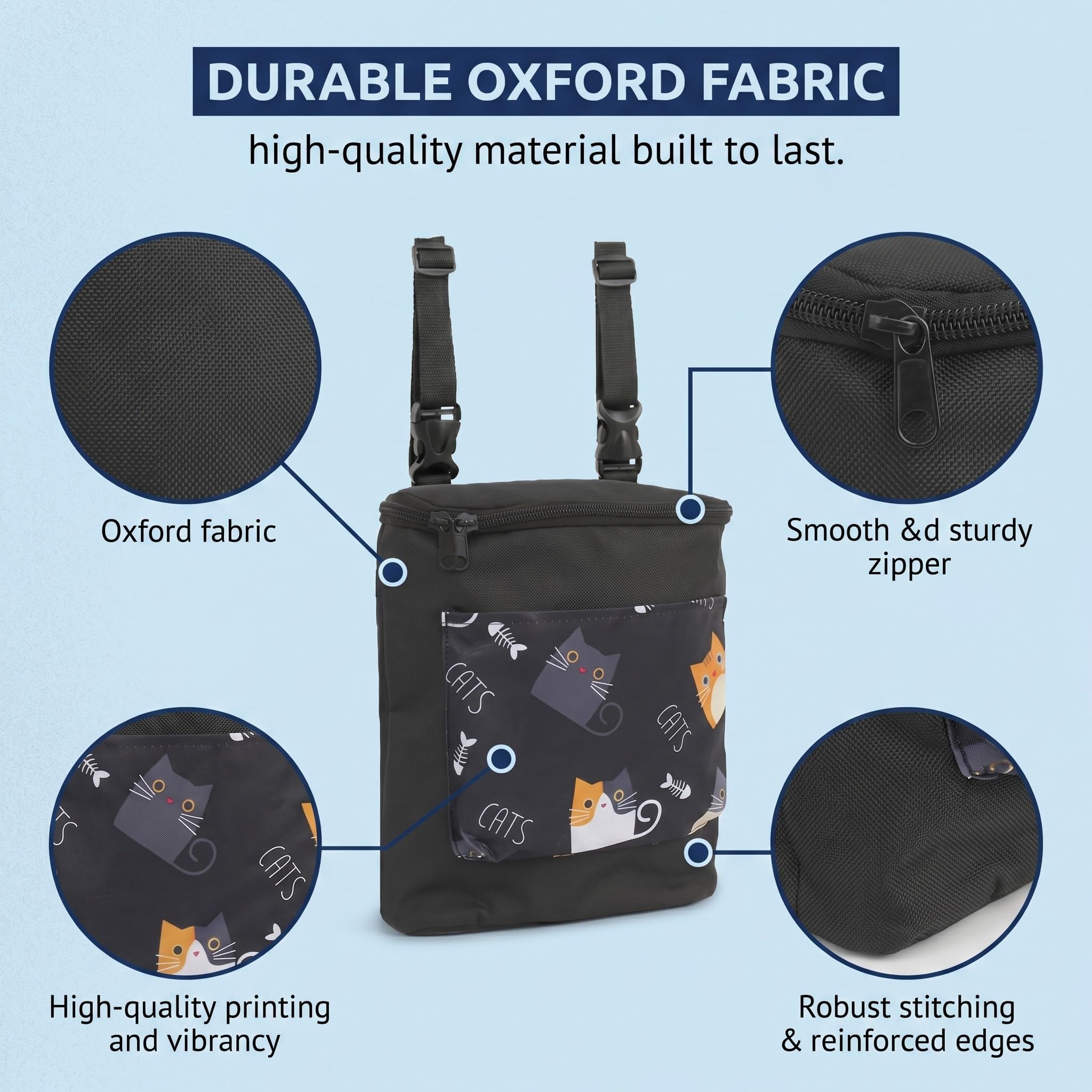 1 Borsa Portaoggetti da Manubrio con Motivo Gatto Nero, Cestino Bicicletta Anteriore in Oxford 24x28x10 cm, Copertura Lampo, per Bici e Scooter – cestino bicicletta anteriore