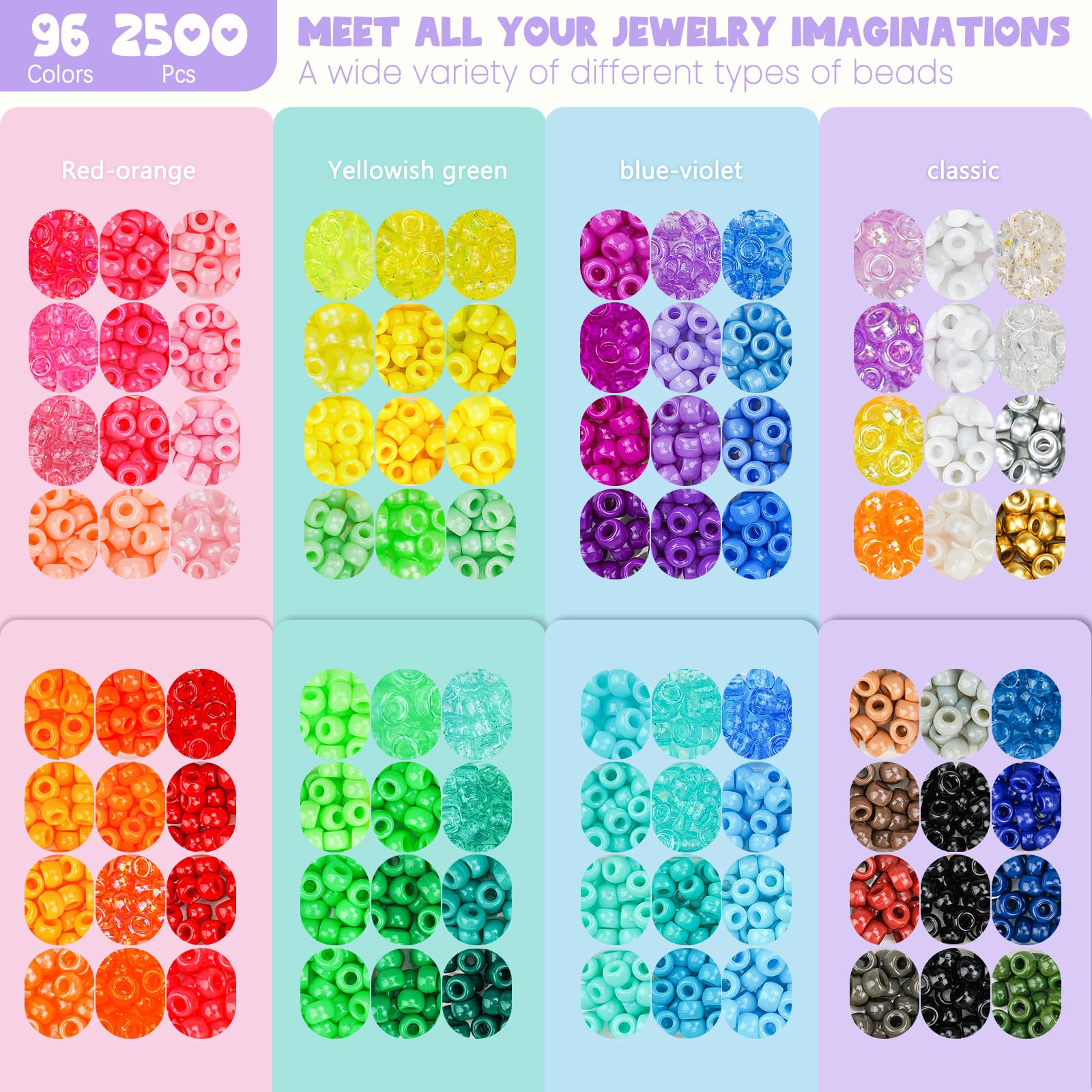 Gionlion Kit de fabrication de bracelets de 5 boîtes de 96 couleurs, perles poney – Kit de bracelets d'amitié avec 850 perles en forme de lettres arc-en-ciel pour fabrication de bijoux, cadeaux d'art