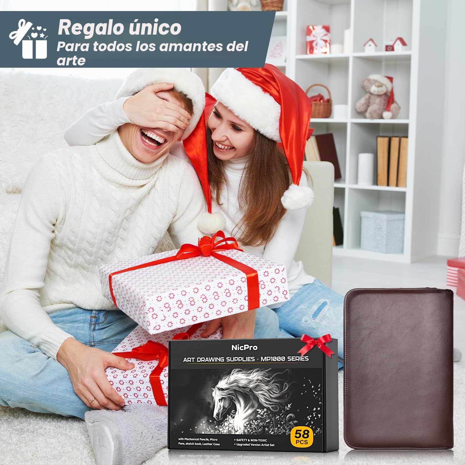 Nicpro 58 piezas suministros de dibujo artístico, portaminas mecánicas MP1000 de metal negro 0,5 0,7 0,9 y 2 mm, bolígrafo de 12 micras, cuaderno de bocetos y 30 tubos de recarga de mina