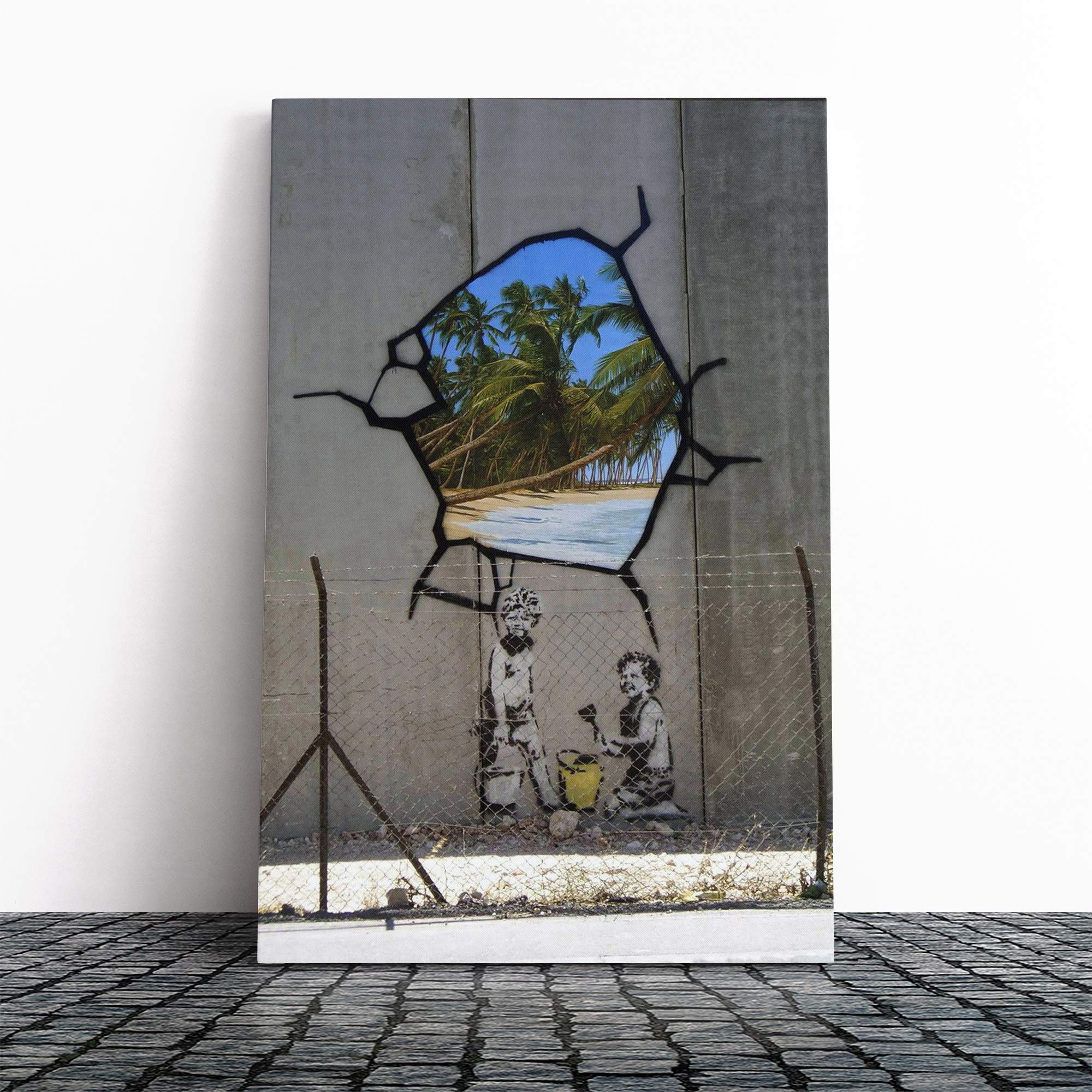 Banksy Gaza Palestine Graffiti Wall Art Canvas Print | Gallery Wrapped 30mm Frame Wall Decor | 20x14 inches | Ready to Hang | Pop Art Picture | Living Room Bedroom Lounge Office