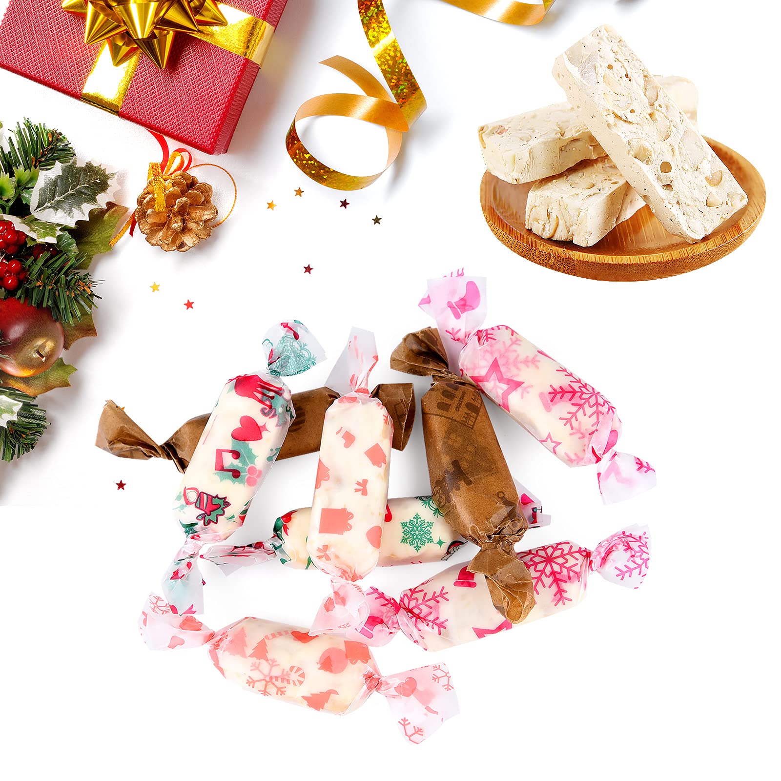 ASTARON 100 pezzi Carta oleata di Natale per l'involucro del cibo, Carta oleata per caramelle, biscotti, panini, carta da imballaggio per alimenti fritti, fodera per cestini