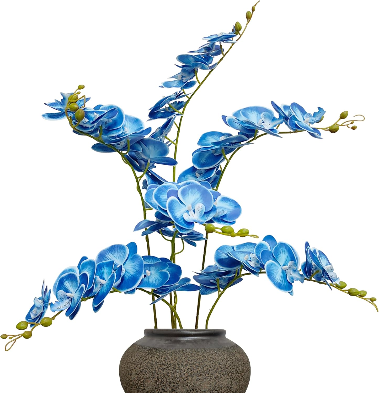 ATFL 6 Pack Blue Orchid Artificial Flowers Real Touch, 32'' Artificial Fake Faux Silk Orchid Stem Bouquets for Wedding Party Home Garden Decor,Orquideas Artificiales para Decora (not Including Pot)