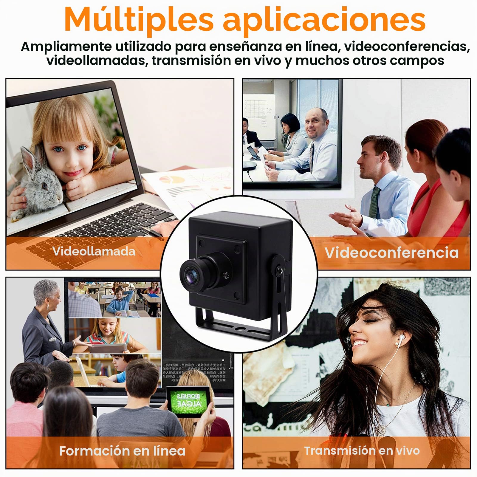 Svpro Cámara Full HD 1080P Low Light USB con carcasa de aluminio, sensor IMX323 Mini USB Webcam 2MP H.264 USB con micrófono digital integrado para PC o proyecto integrado