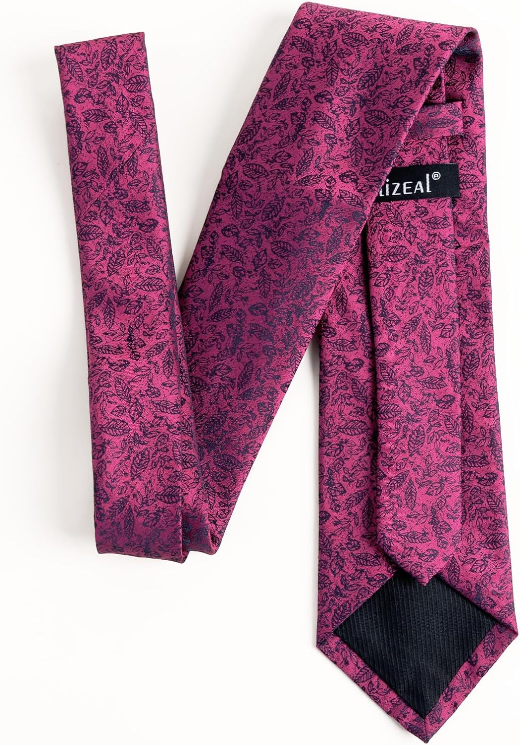 Alizeal Mens 3.15'' Leaf Flower Pattern Tie with Floral Pocket Square Set, Magenta - Image 3