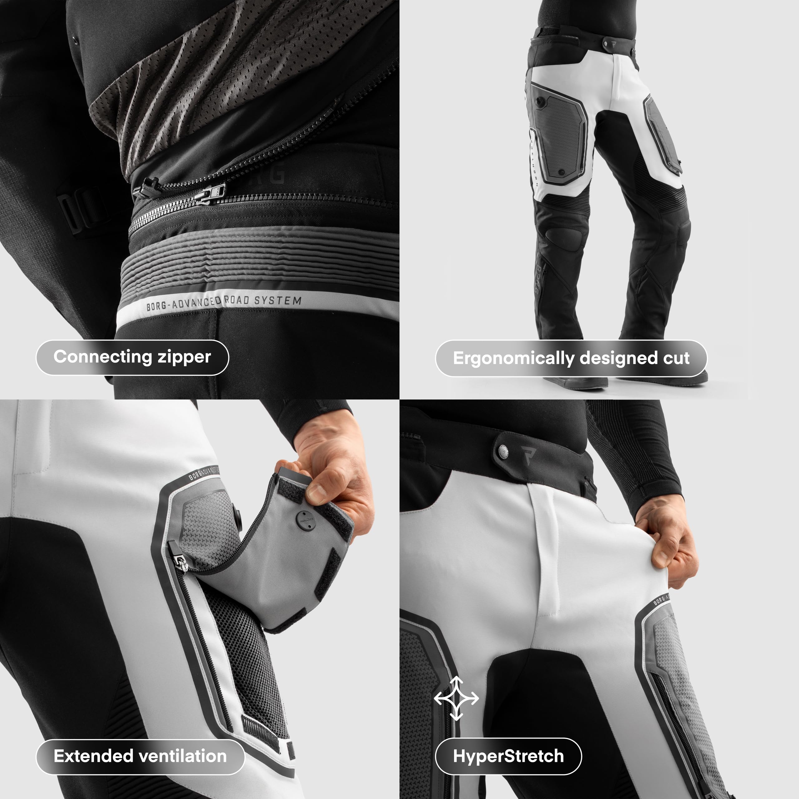 REBELHORN Borg II Motorradhose Herren | Textil | Knie und Hüftprotektoren Stufe 2 | HydraShield PRO In&Out Membran | Belüftungspaneele | 3 Beinlängen | Größen bis 10XL