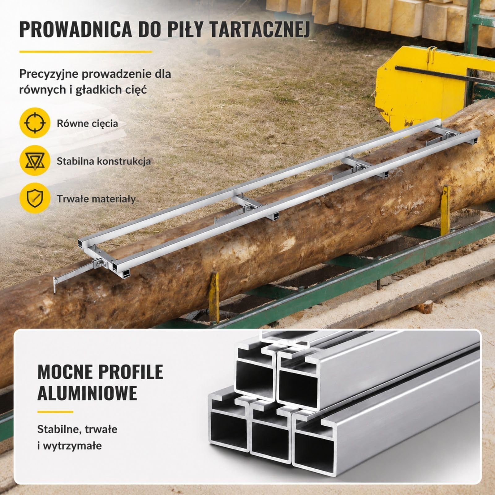 Srebrny system prowadnic do przenośnego traka łańcuchowego z aluminium i żelaza, do prac z drewnem
