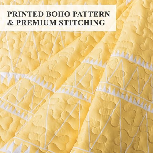 Miniatura 5 de Andency Juego de edredón amarillo de gran tamaño King (114 x 120 pulgadas), 3 piezas (1 edredón estampado de triángulos a rayas y 2 fundas de
