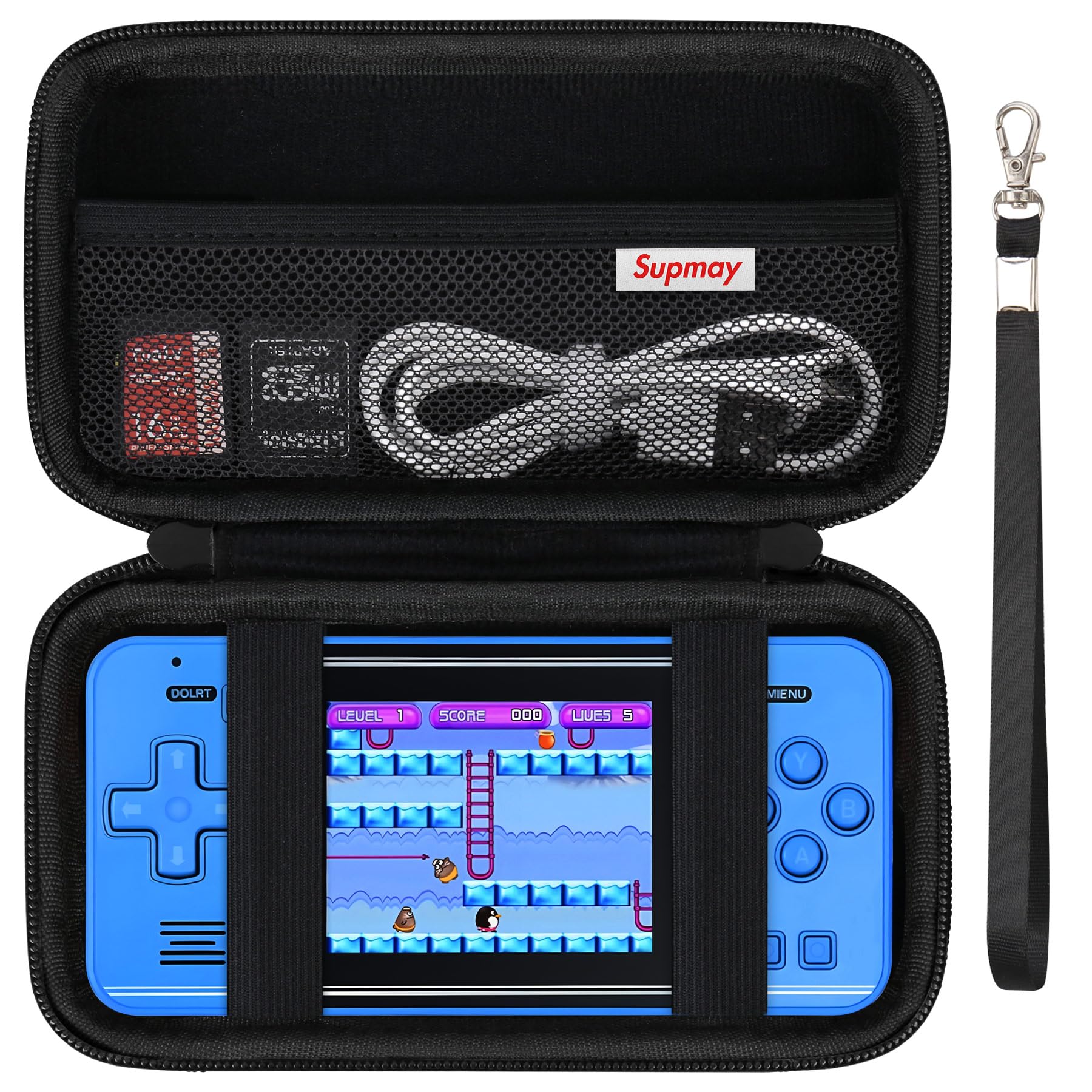 Supmay Hard Carrying Case Compatible with WELLST·G/for GuaiyeyeAP Handheld Game for Kids, Retro Video Games Portable Gaming Player Storage Holder Travel Bag with Mesh Pocket for USB Cable, Black