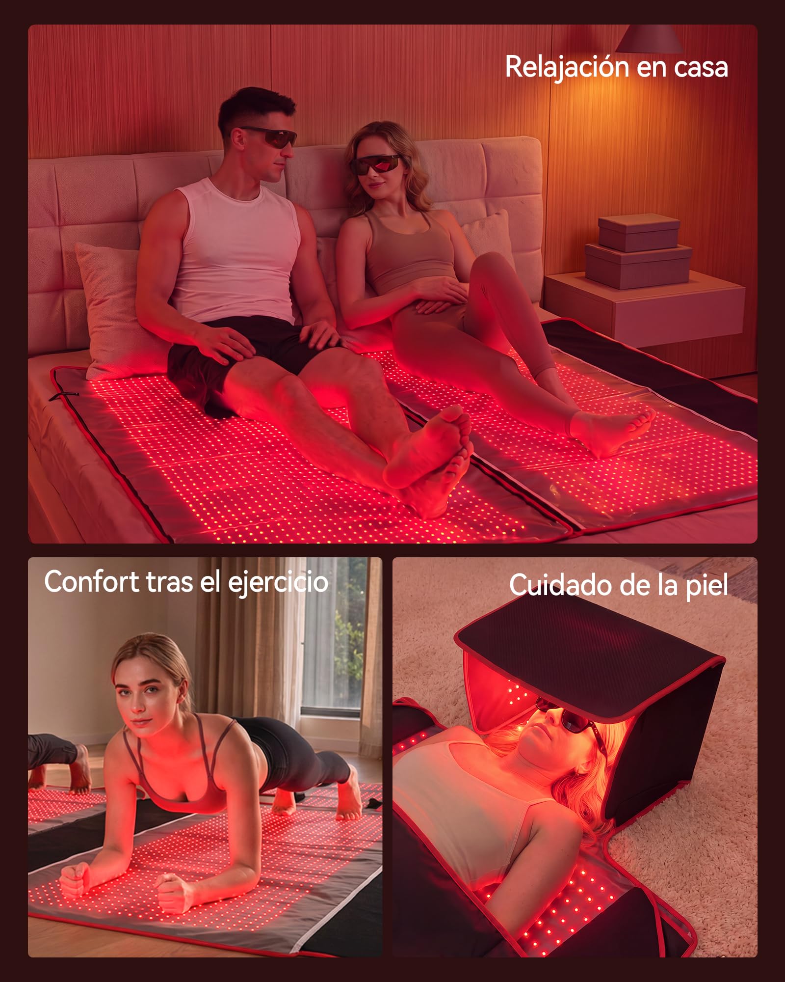 FLIKEZE Alfombra bienestar luz roja cuerpo y rostro 3034 LEDs 660nm/850nm | Alfombra de bienestar con luz roja, pulsaciones y temporizador regulable, apta para personas y mascotas domésticas