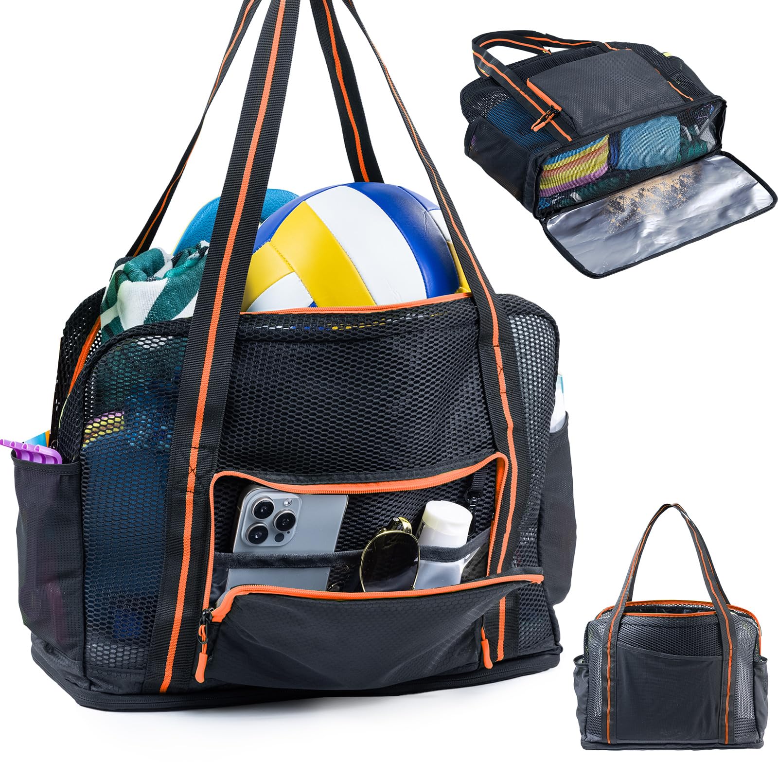 VIGEGARI Large Mesh Beach Bag - XL Beach Tote Sandproof - Swim Bag - Large Pool Tote with Pockets for Toiletries, Towel