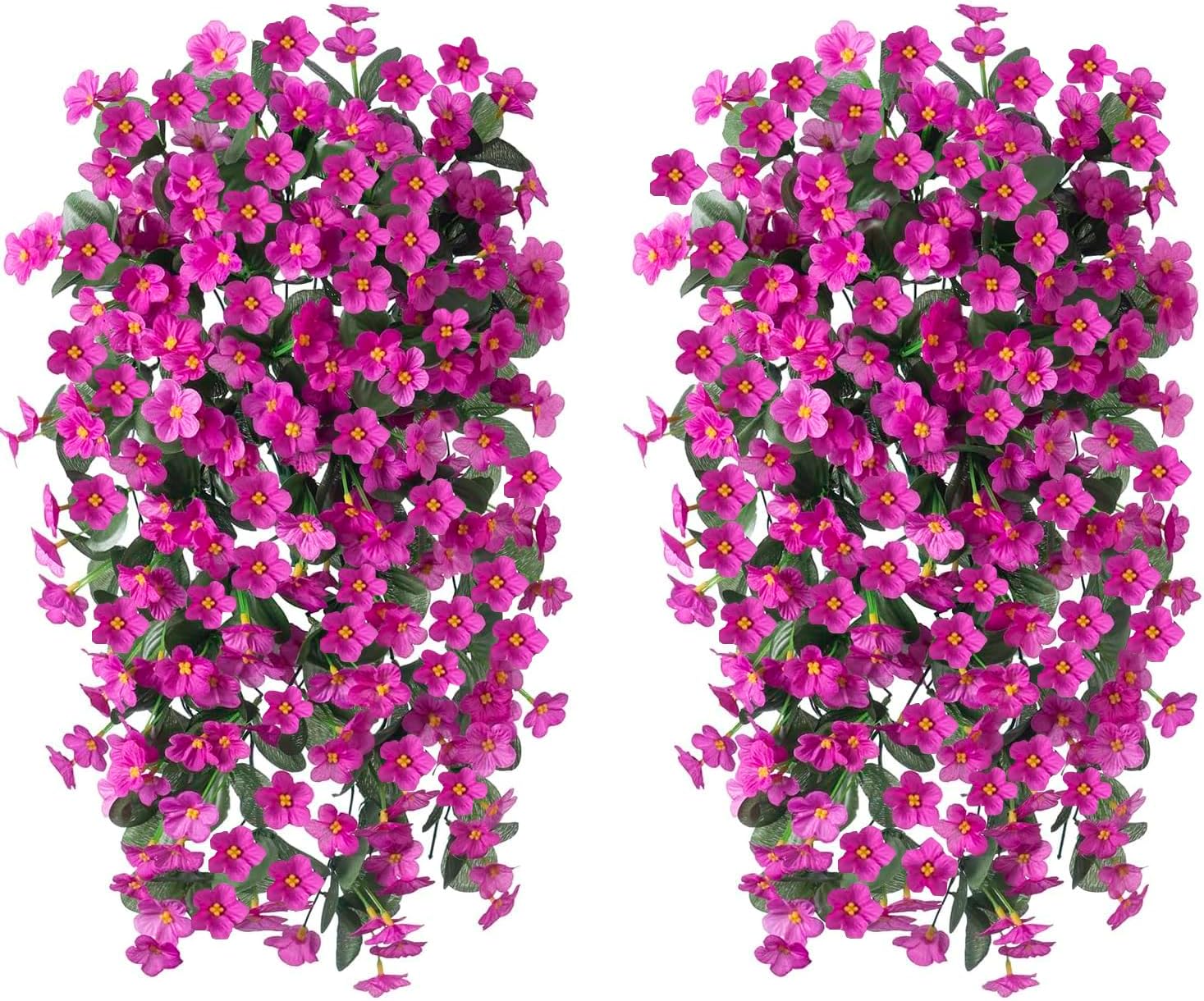 HyeFlora Artificial Fake Hanging Flowers Plants for Outdoor Outside Spring Decor, 2 PCS Faux Silk Fuchsia Daisy UV Resistant Look Real Orchid Long Vines for Home Porch Patio Window Planter Decoration - Image 4