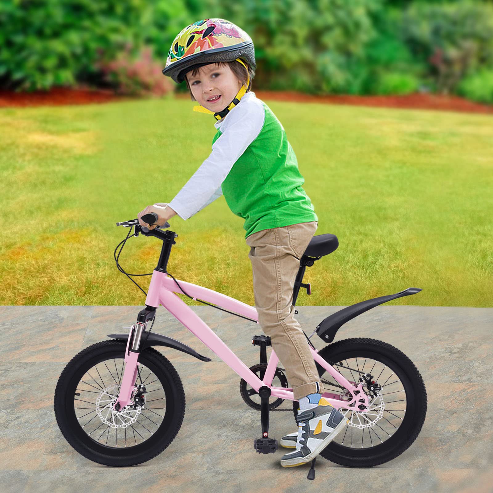 Bicicleta de montaña para niños de 18 pulgadas, para niños y niñas, para ocio y entrenamiento al aire libre, color rosa