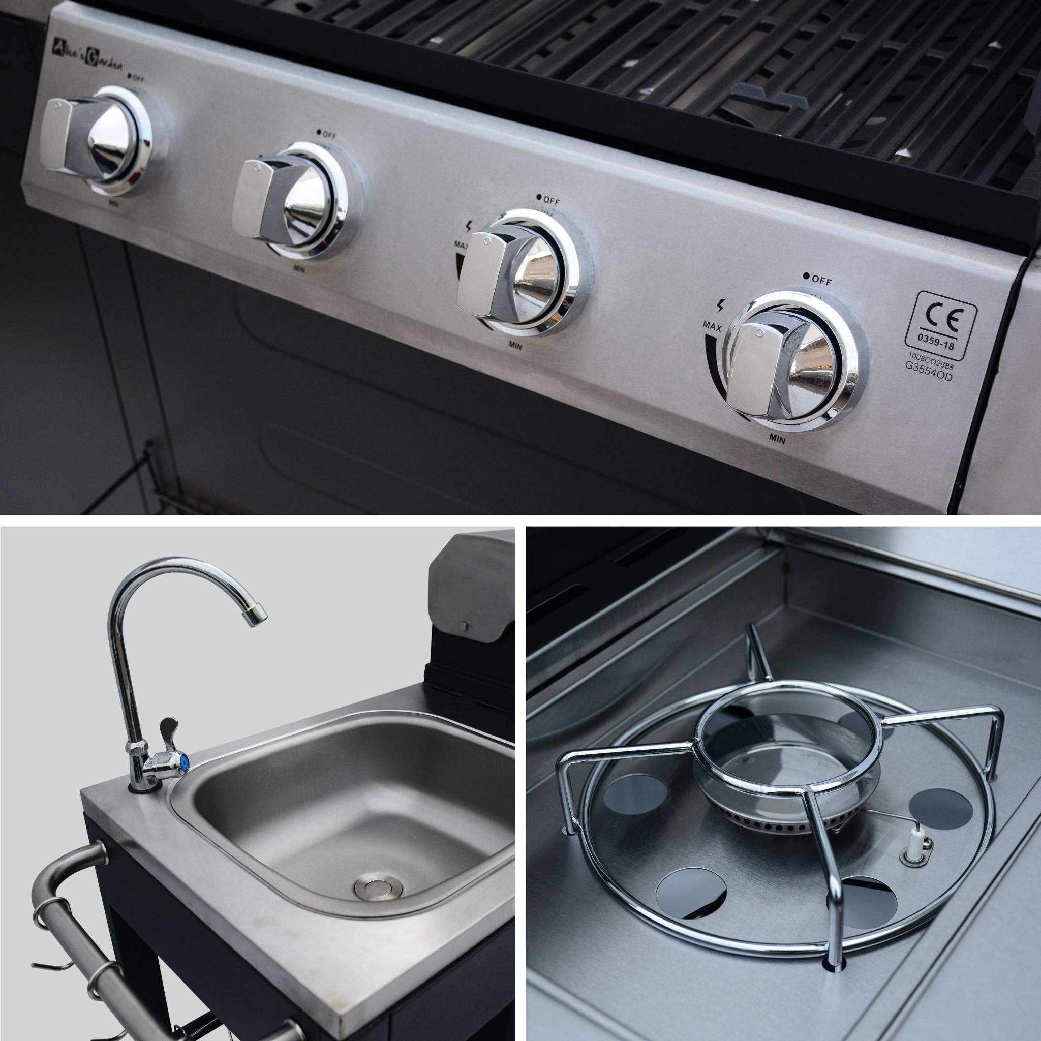 sweeek - Barbacoa de gas, cocina de exterior, Negro, 5 quemadores