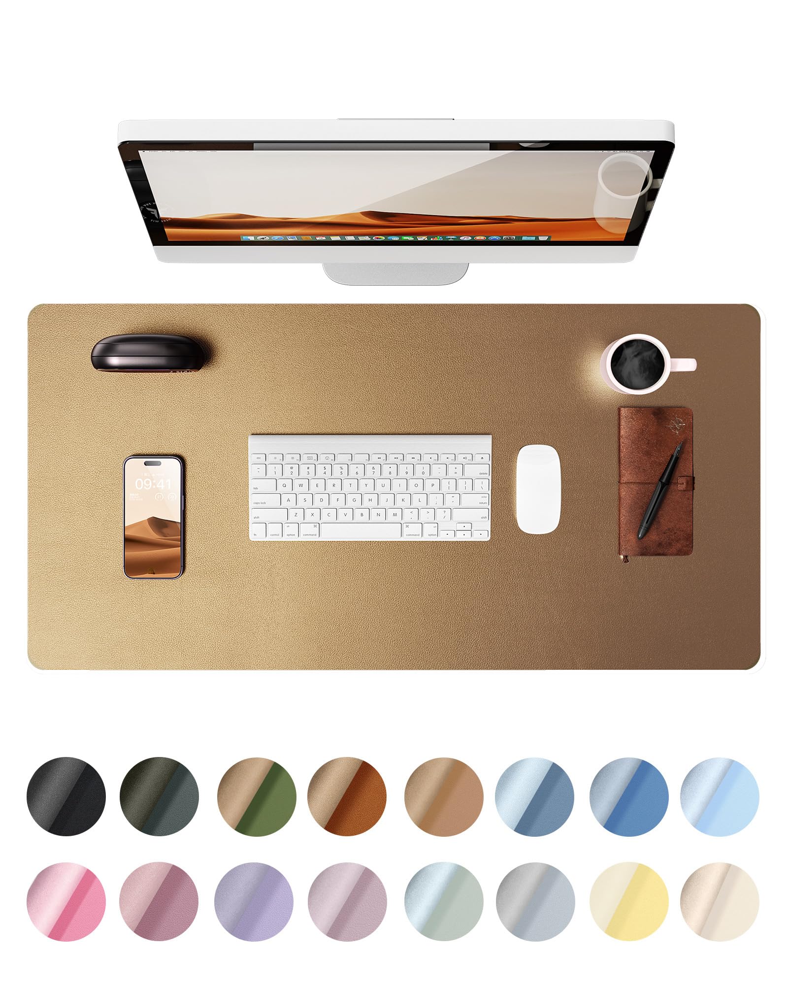 YSAGi Leather Desk Pad Protector, Office Desk Mat, Large Mouse Pad, Non-Slip PU Leather Desk Blotter, Laptop Desk Pad, Waterproof Desk Writing Pad for Office and Home (Bronze, 23.6" x 13.8")