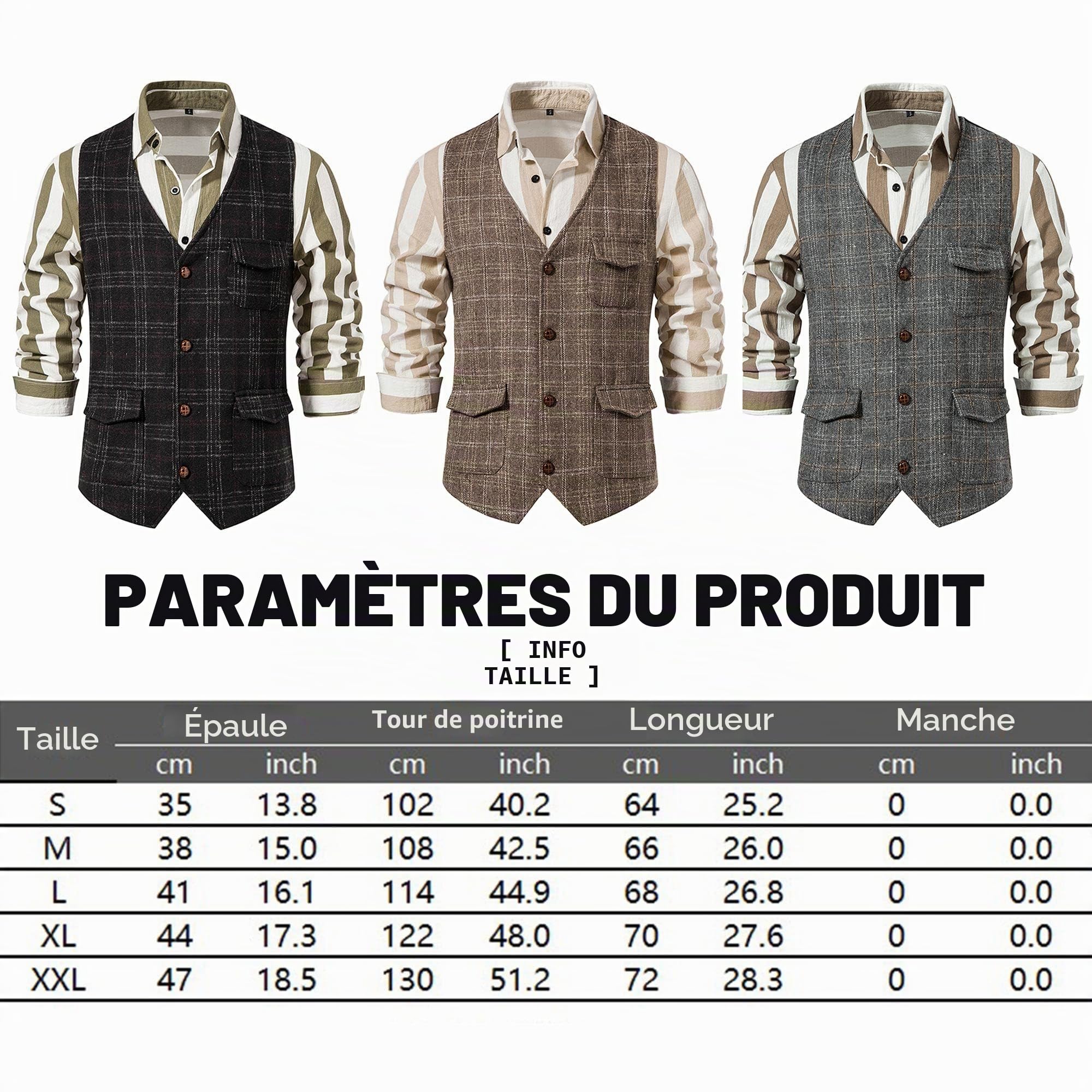 MakingDa Gilet à carreaux pour homme - Sans manches - Col en V - En tweed - Style décontracté - Avec poche