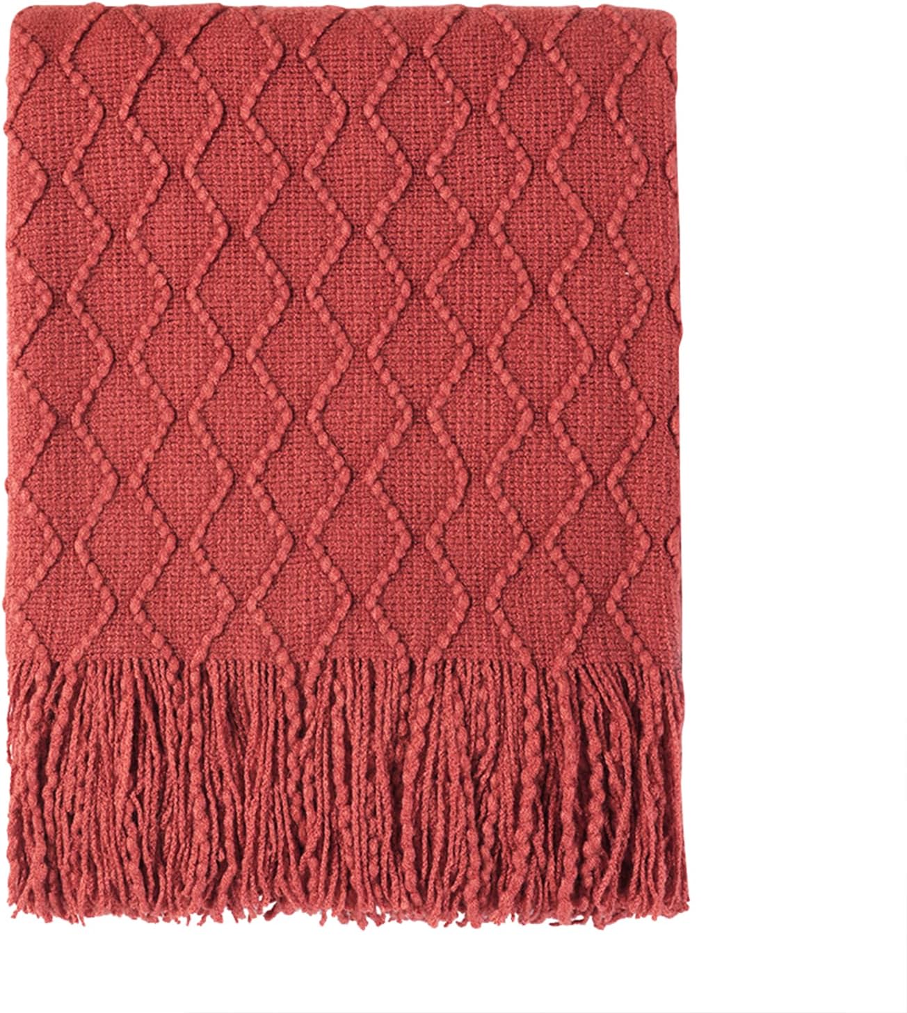 BOURINA Textured Solid Soft Sofa Throw Couch Cover Knitted Decorative Blanket, Rust, 127x152cm