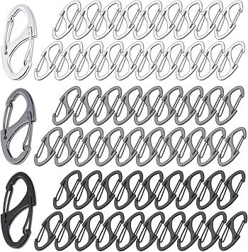 60PCS S Shaped Double Carabiner Clips 1.6 Inch Small Spring Snap Hook Keychain Dual Wire Gate Clip Interlocking Tiny Biner Clip Attachment Accessories 3 Colors