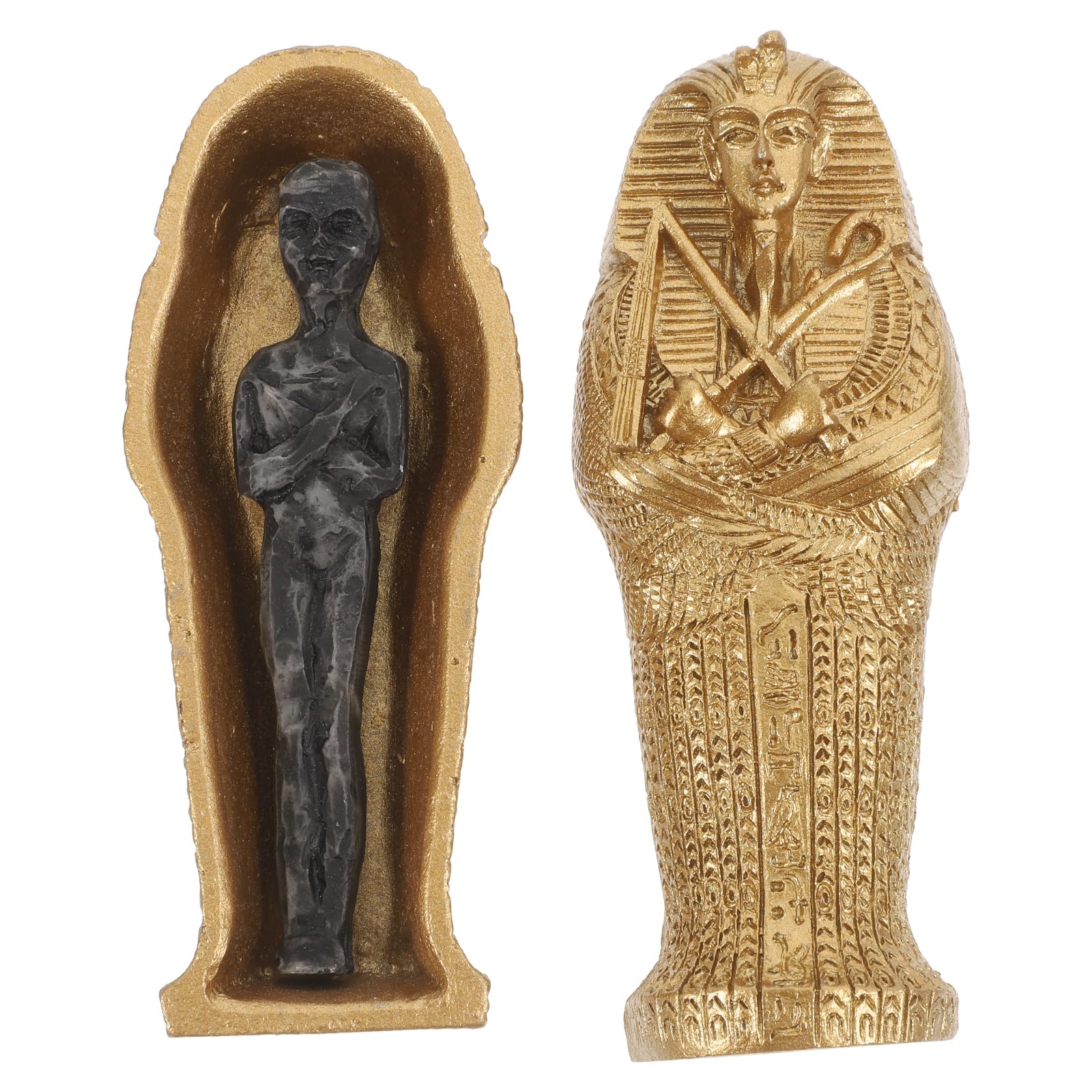 HEMOTON Egyptian Sarcophagus Box King Tutankhamun Pharaoh Sarcophagus Coffin with Mummy Figurine Set Tombstone Historical Sculpture Halloween Decor (Black)