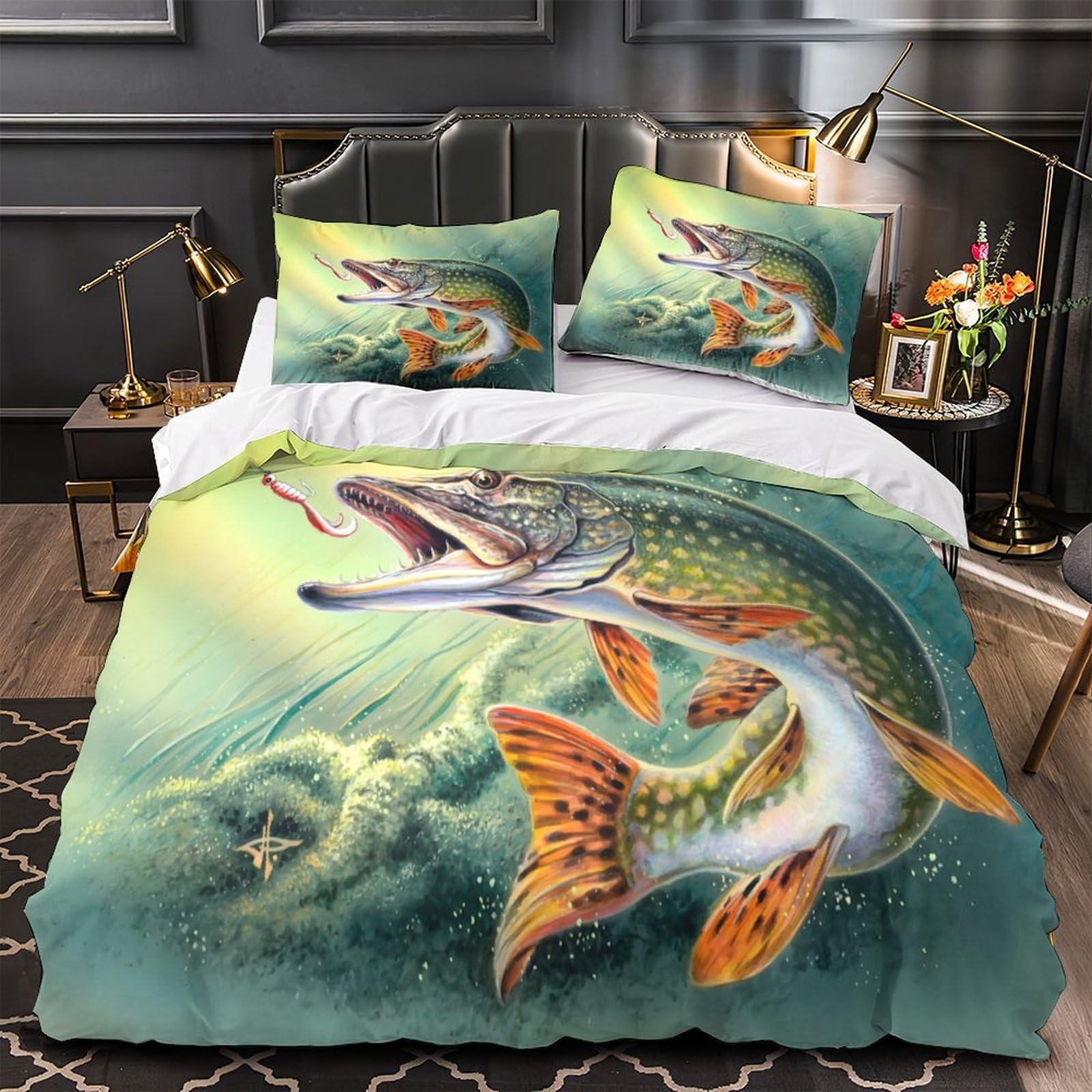 Housse de couette brochet hypoallergénique ultra douce et respirante avec fermeture éclair 200x200