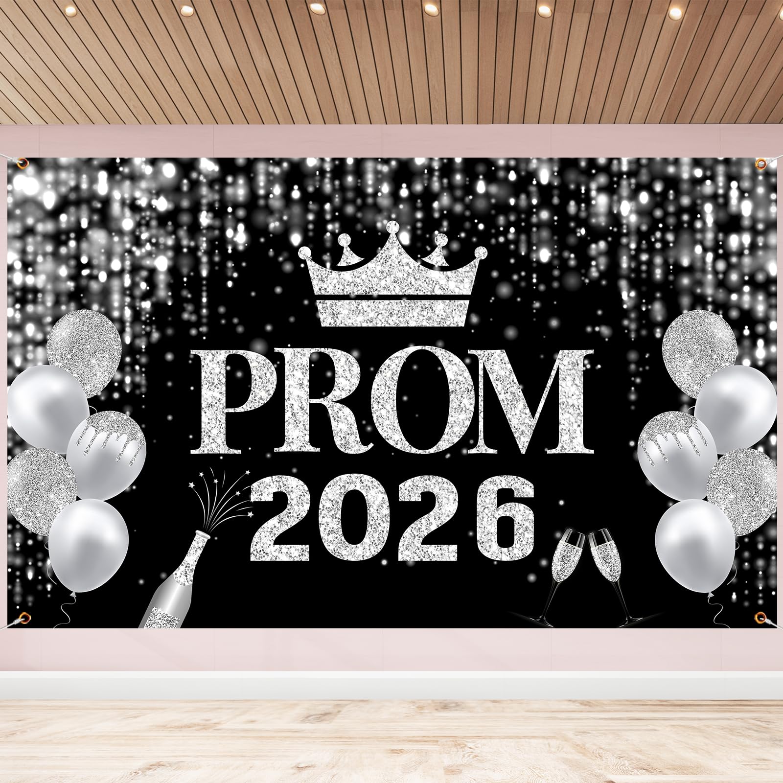 Prom Night Backdrop 2026 Prom Background 2026,Sliver Glitter Prom Banner for Photoshoot 2026,Prom Send Off Backdrop Graduation Decorations