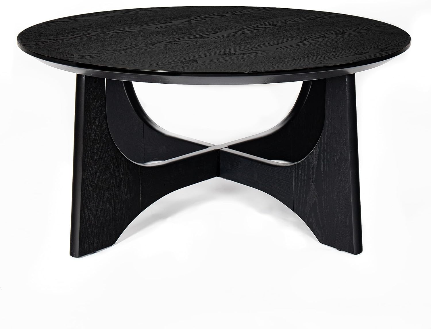 Round Coffee Table, 36" Vintage Coffee Table with Cross Leg for Small Spaces Living Room, 36"x 17.5", Black