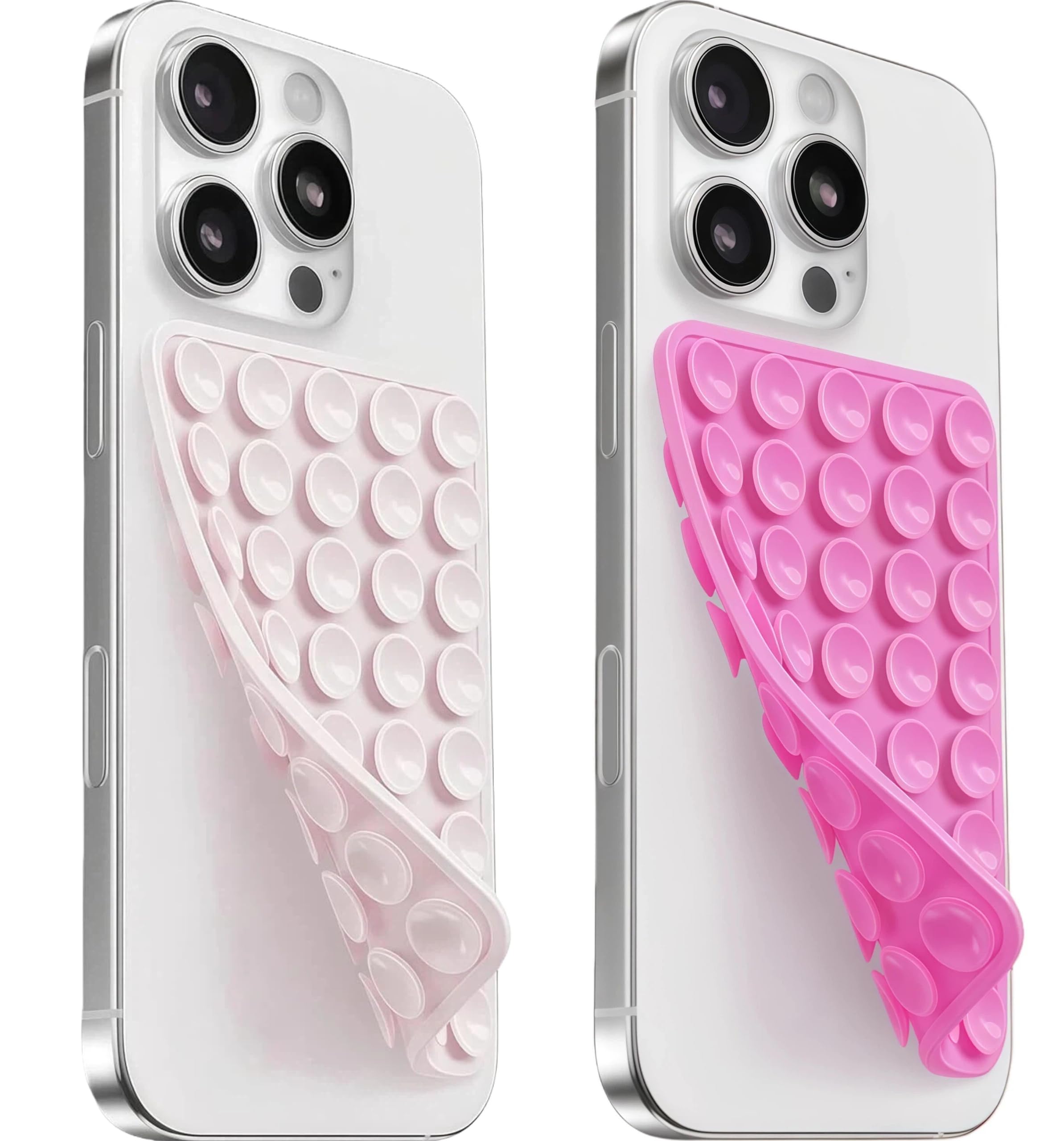 (2 Pack) Suction Cup Phone Case Mount Double Sided, Light Pink &amp; Hot Pink | Silicone Sticky Phone Grip with Higher Suction Power for Cell Phone, Hands-Free Phone Accessories for Selfies and Videos