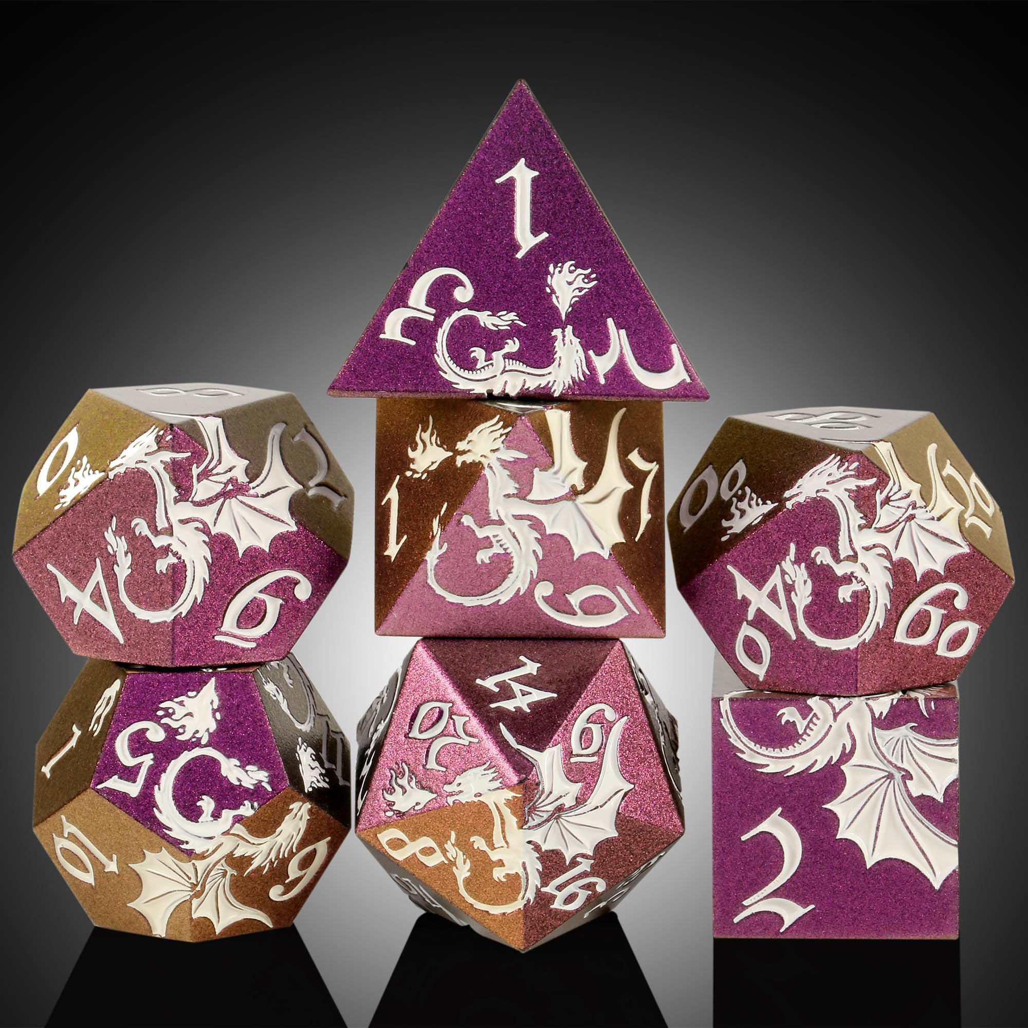 Chameleon Dragon Metal Dice Set, DNDND 7 PCS RPG Dice with Color Shift & Dragon Engravings, Random Gift Case for Dungeons & Dragons, Tabletop Games(Chameleon)