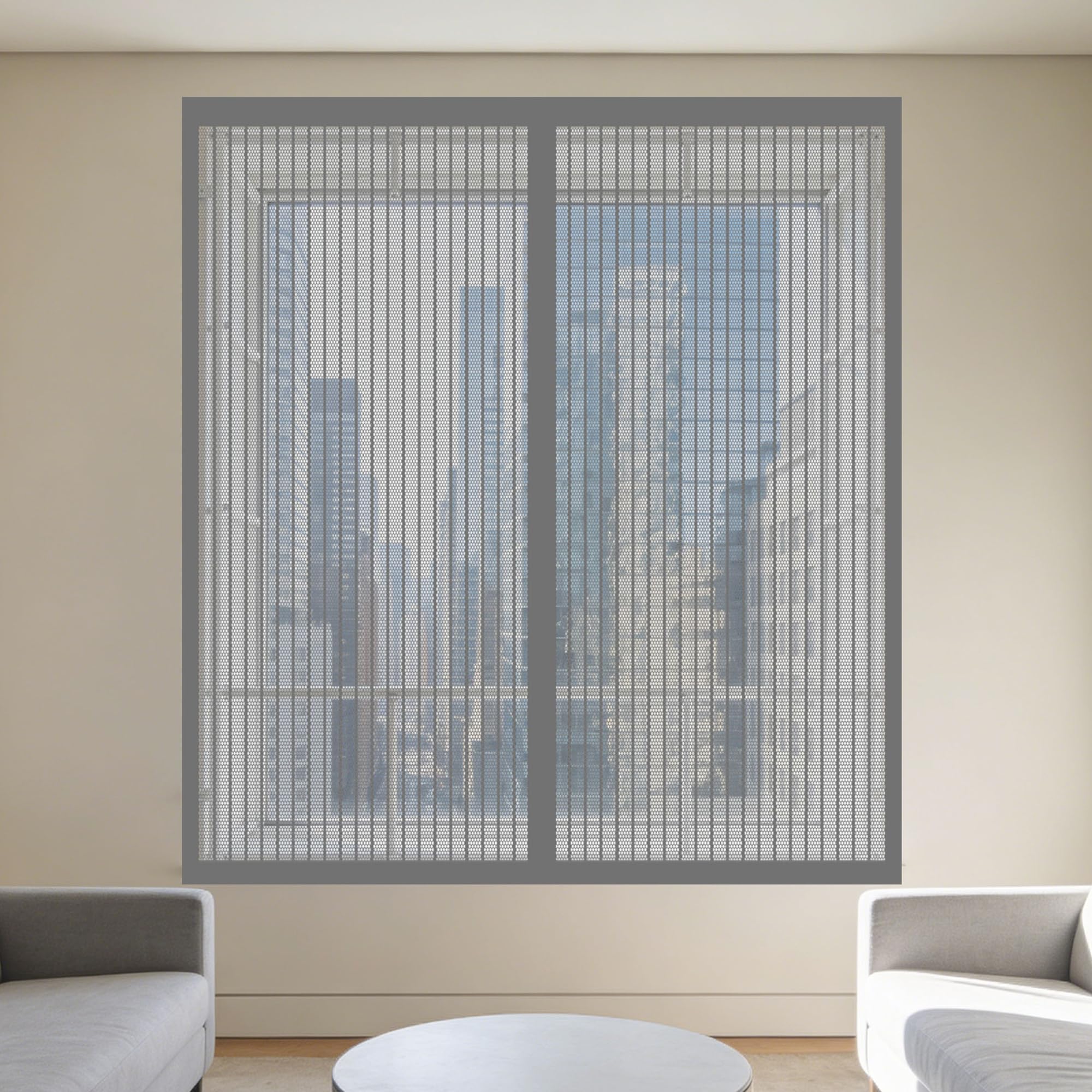 Magnetic Window Screen 130 x 145 cm Selfadhesive Tape Fly Screen for Windows Fine Mesh Design Prevents Tiny Insects from Entering for Windows Doors and Patio Screens, Grey
