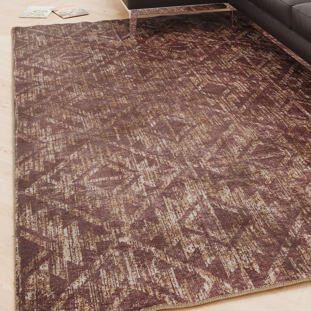 Machine Washable Cotton Blend Chenille Rug Red Geometric Flat Woven Spill and Stain Resistant Classic Area Livingroom Bedroom Kitchen Hallway Rug 280cm x 380cm (9ft 2" x 12ft 6")